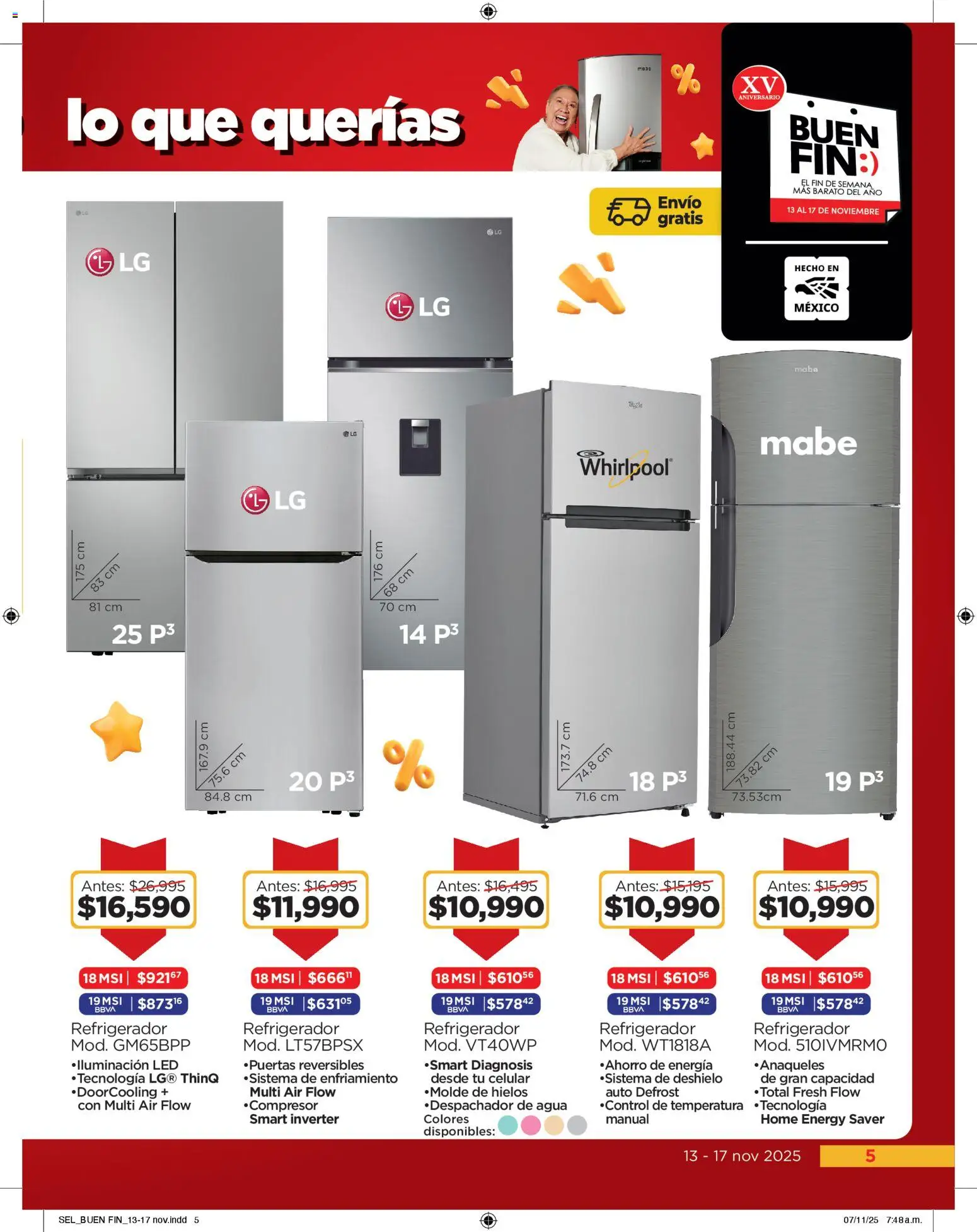 Nuevas ofertas de Chedraui válidas en toda la República Mexicana desde el 13.11.2025. ¡Encuentra las mejores ofertas en Chedraui Buen Fin! | Página: 5 | Productos: Refrigerador, Agua