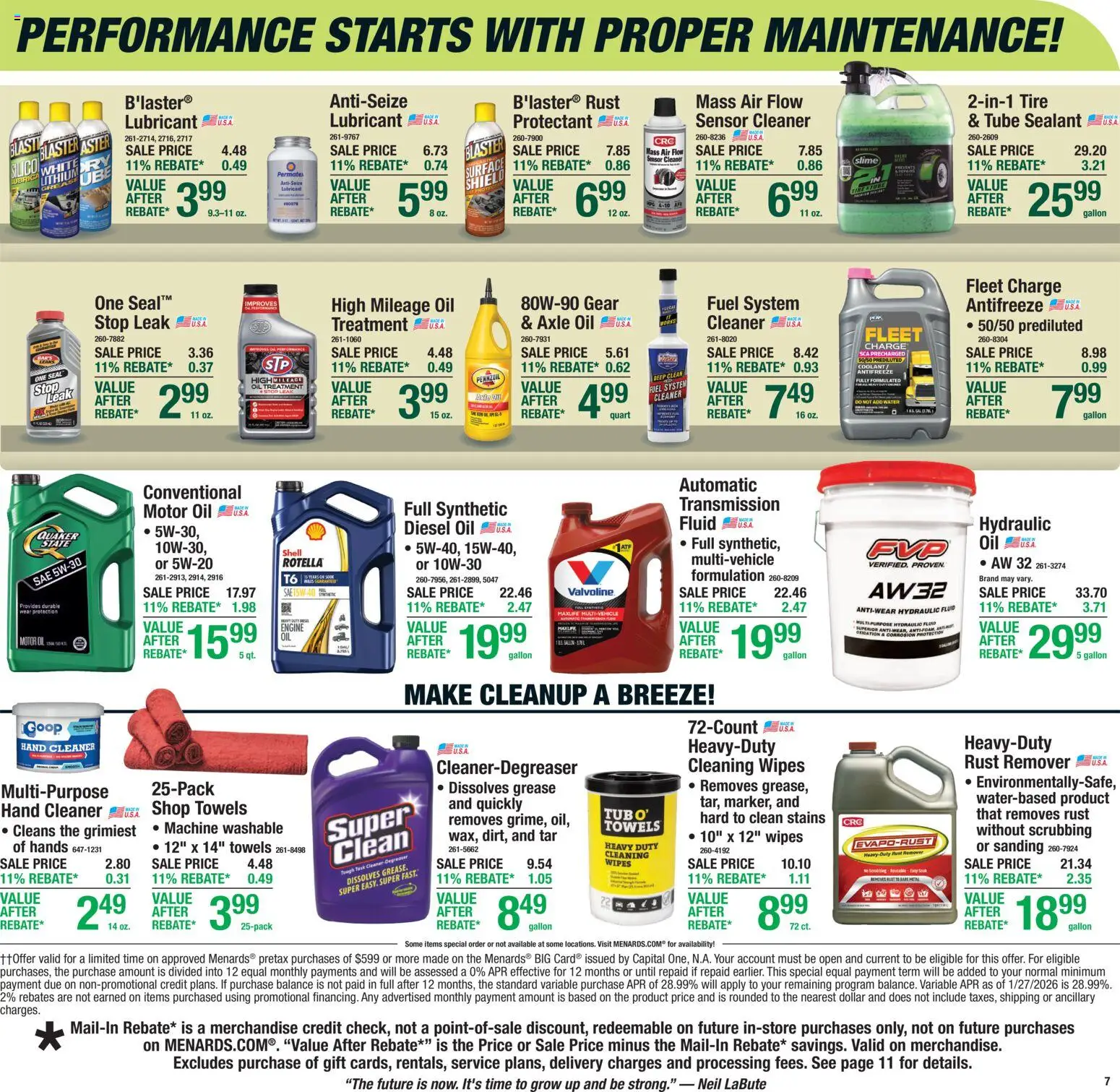 Menards Weekly Ad - valid from 04.03.2026 | Page: 7 | Products: Sealant, Tire, Water, Motor Oil