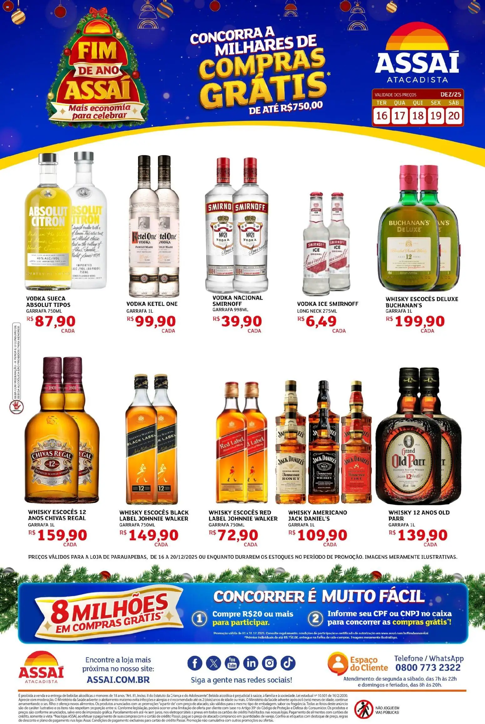 Assaí Atacadista Folheto - válido de 16.12.2025 | Página: 1 | Produtos: Whisky, Pneus, Vodka, Telefone