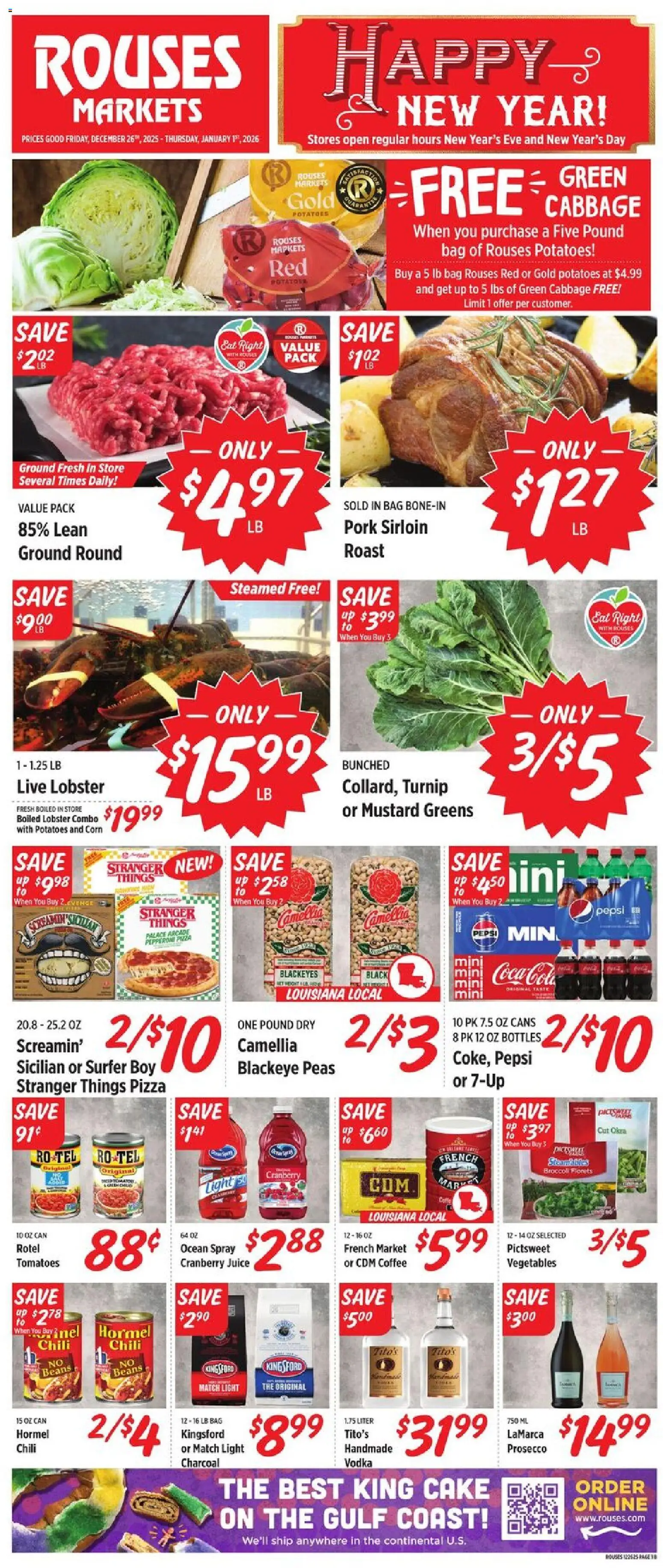 Rouses Weekly Ad - LA - valid from 26.12.2025 | Page: 2 | Products: Pork, Tomatoes, Cabbage, Bag