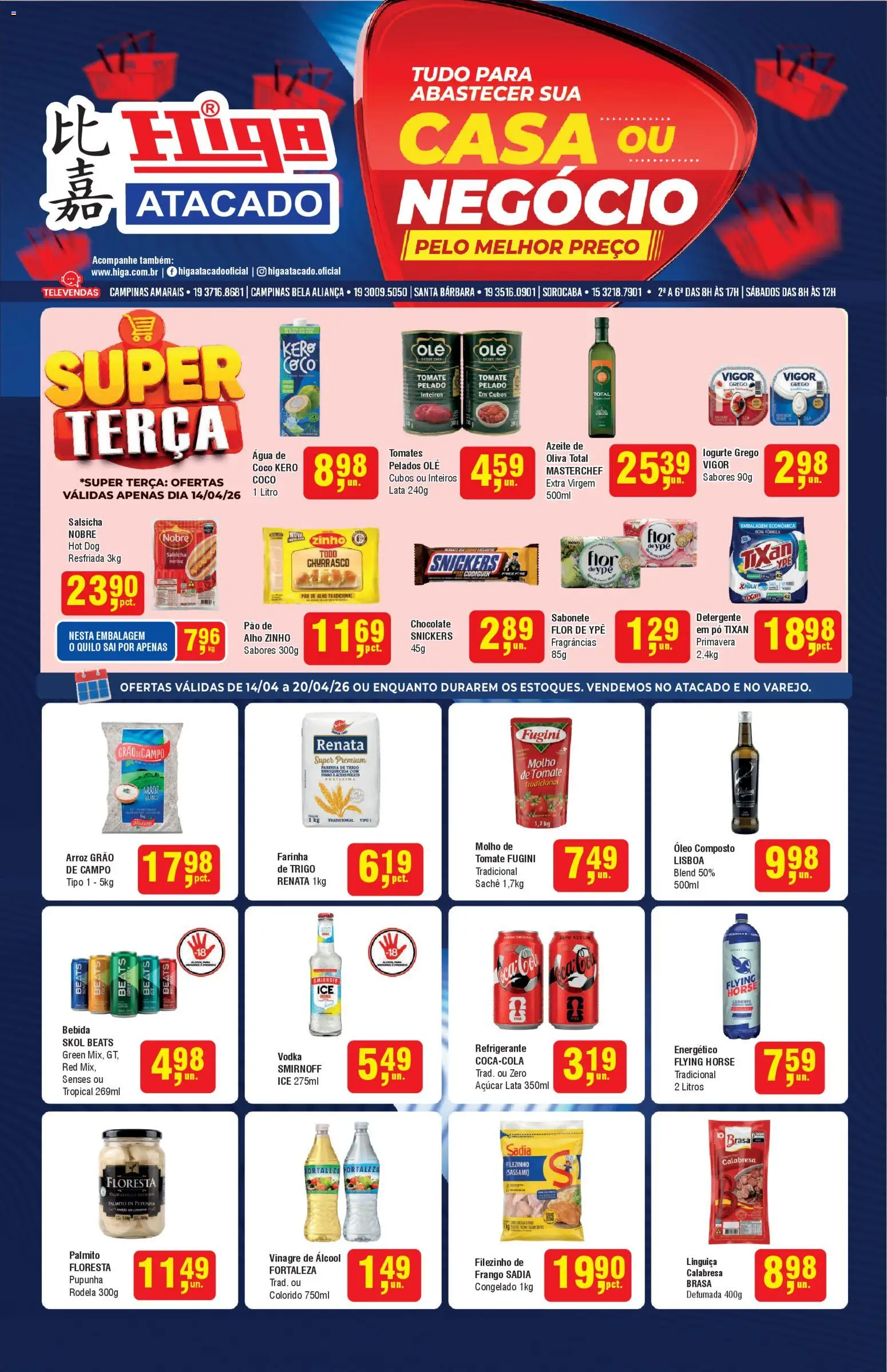Higa Atacado Folheto - válido de 14.04.2026 | Página: 1 | Produtos: Energético, Detergente, Pao de alho, Tomates