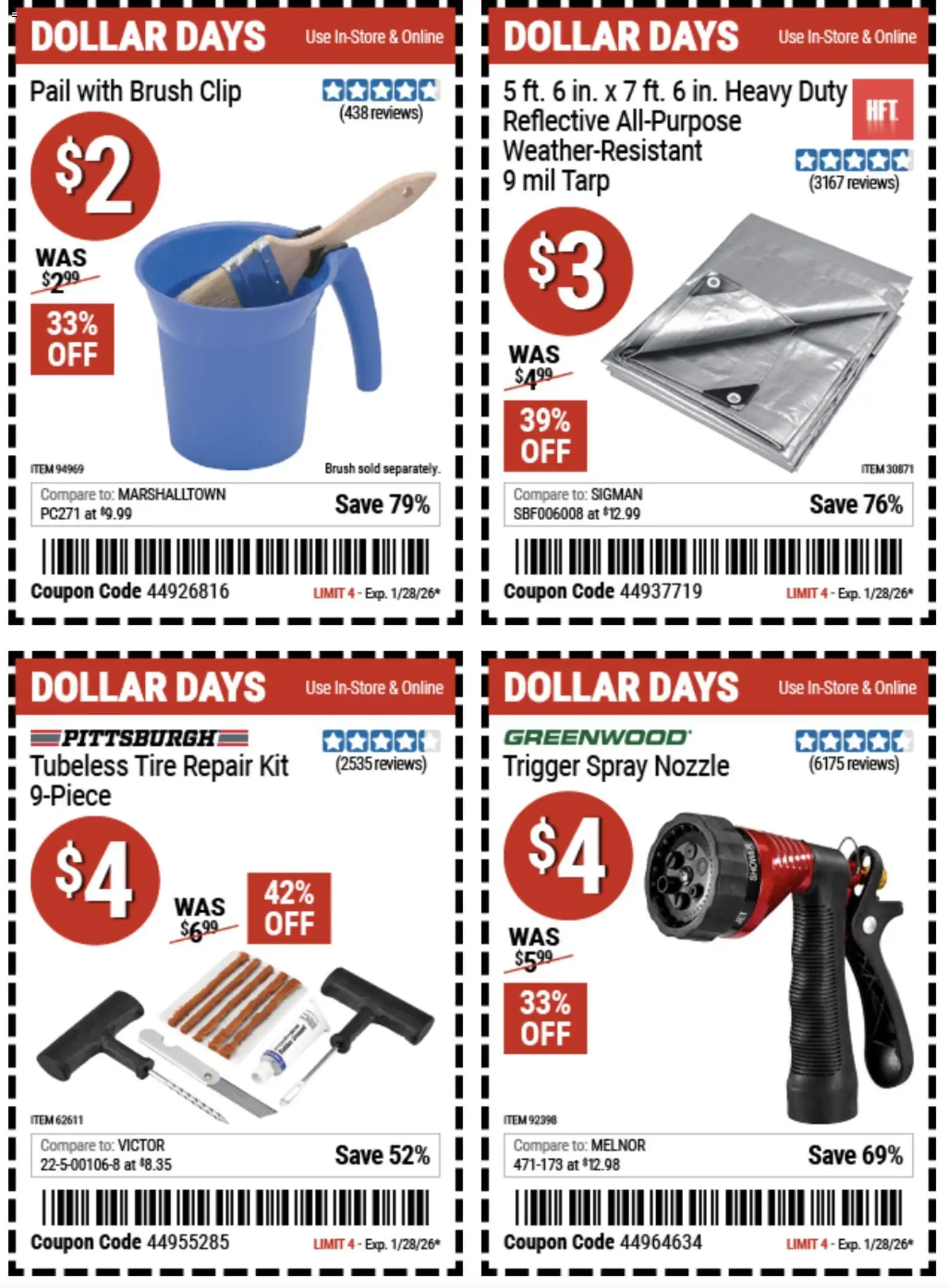 Harbor Freight Dollar Days - valid from 15.01.2026 | Page: 6 | Products: Clip, Tire, Brush