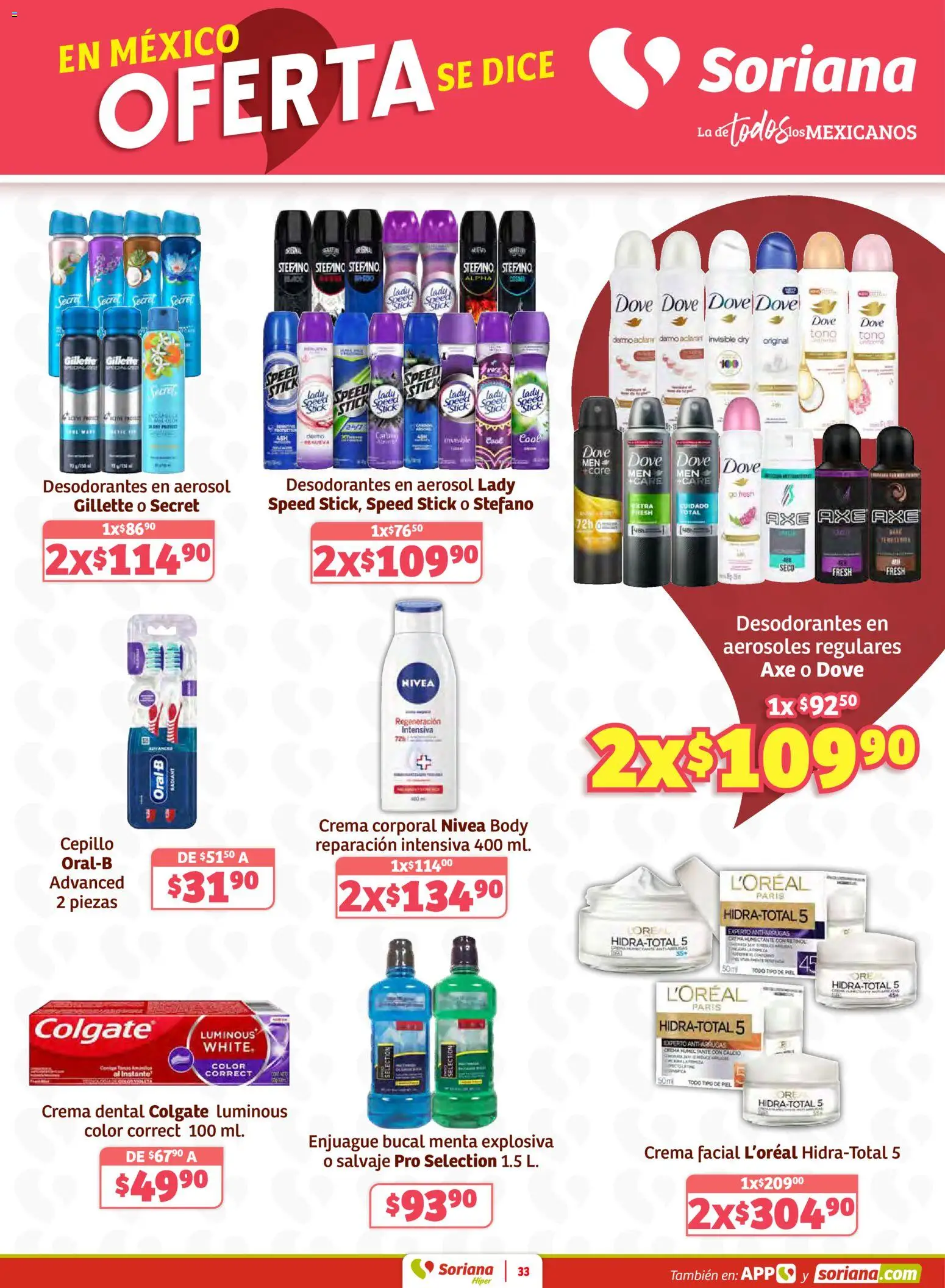 Nuevas ofertas de Soriana válidas en toda la República Mexicana desde el 27.02.2026. ¡Encuentra las mejores ofertas en Soriana Preciazazaso Híper: Coah, Tamaulipas! | Página: 33 | Productos: Enjuague bucal, Cepillo, Body, Crema corporal
