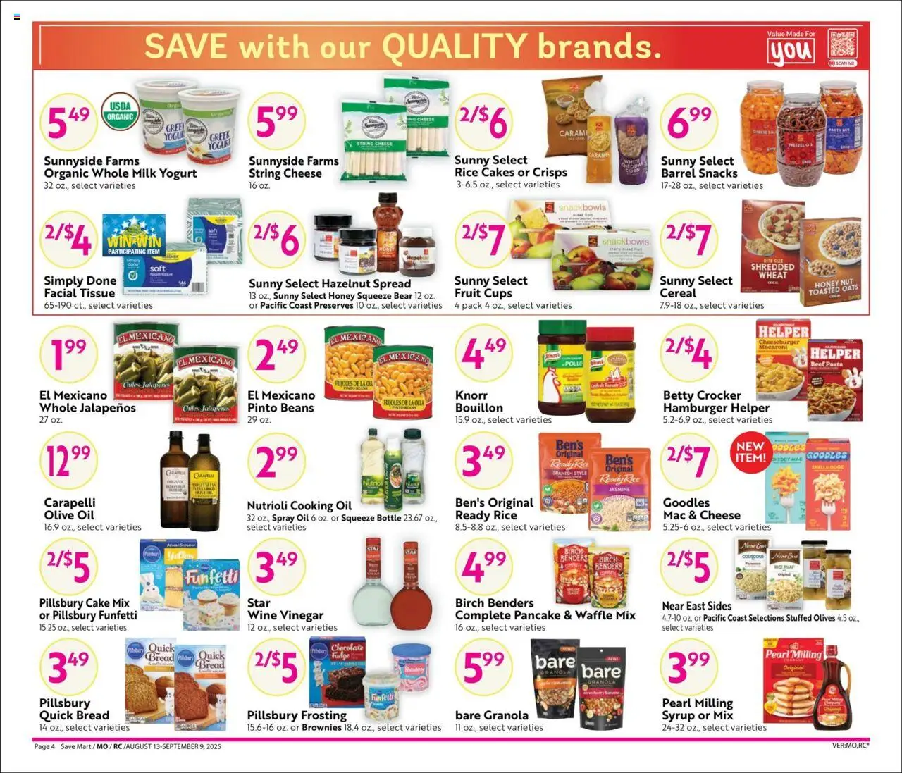 Save Mart Big Monthly Deals - valid from 13.08.2025 | Page: 4 | Products: Vinegar, Cheese, Rice, Pasta