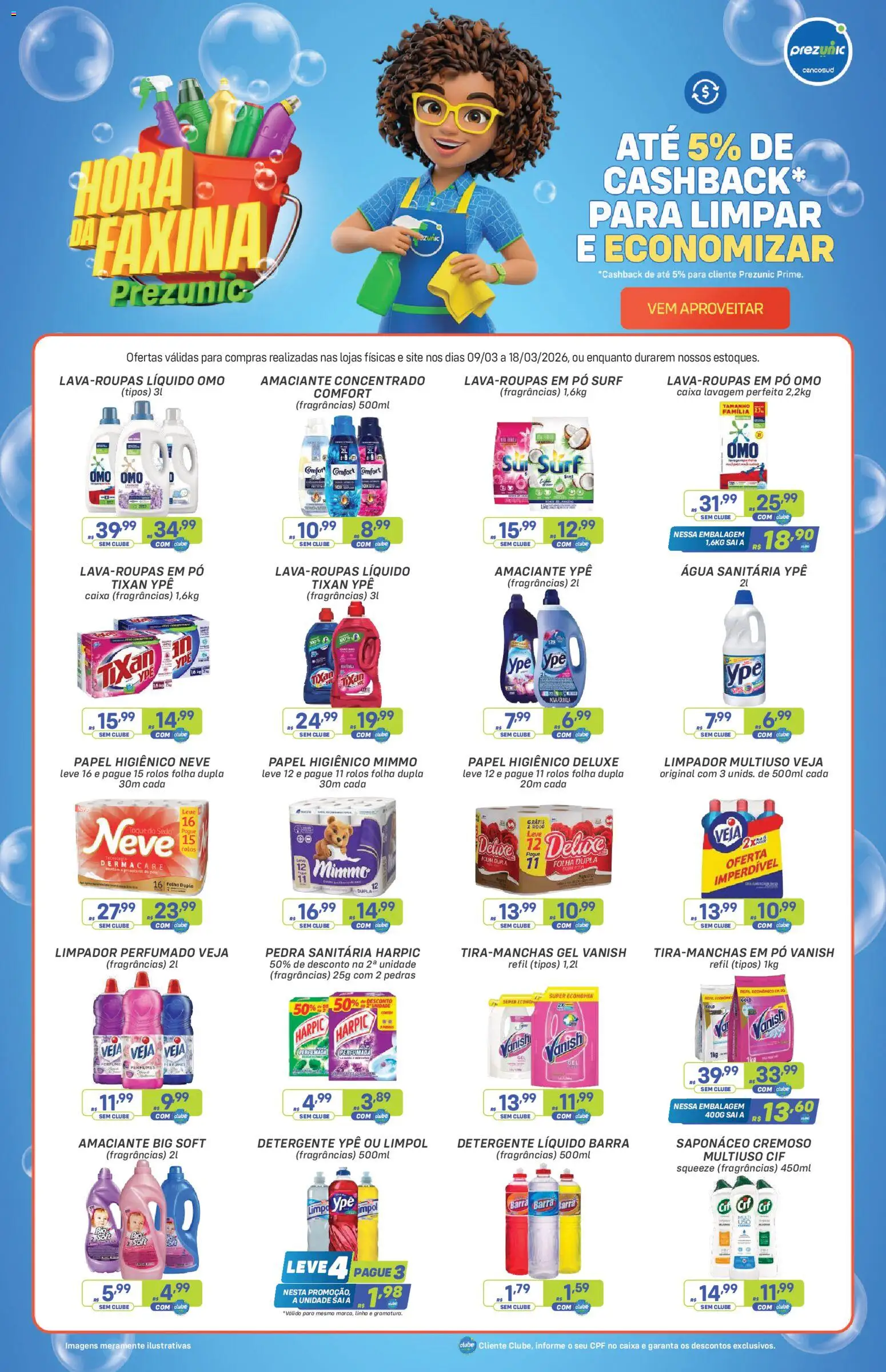 Prezunic Folheto - válido de 09.03.2026 | Página: 1 | Produtos: Pedra sanitária, Pó, Detergente, Saponáceo