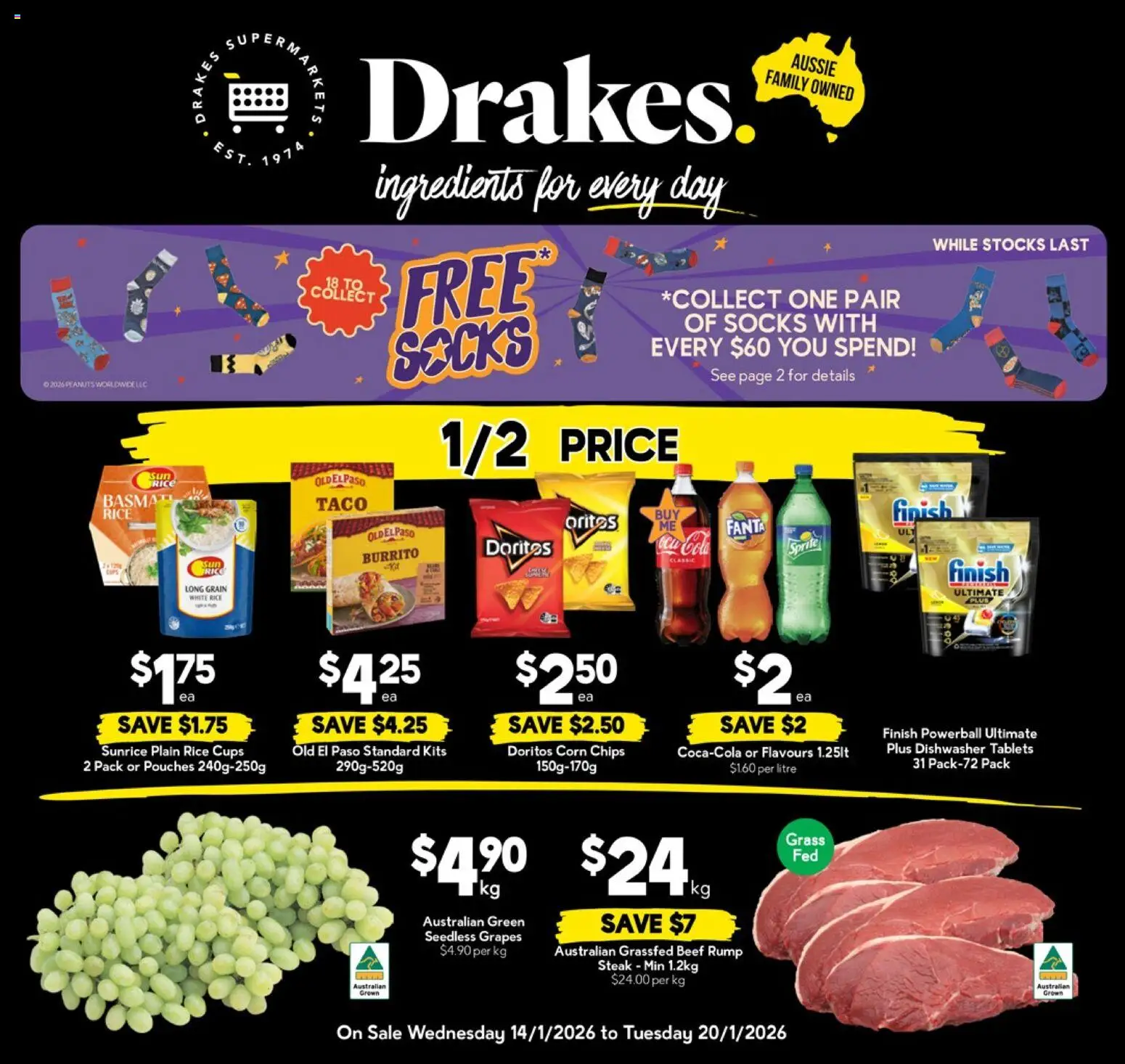 Drakes catalogue - valid from 14.01.2026 | Page: 1 | Products: Cups, Grass, Rice, Socks