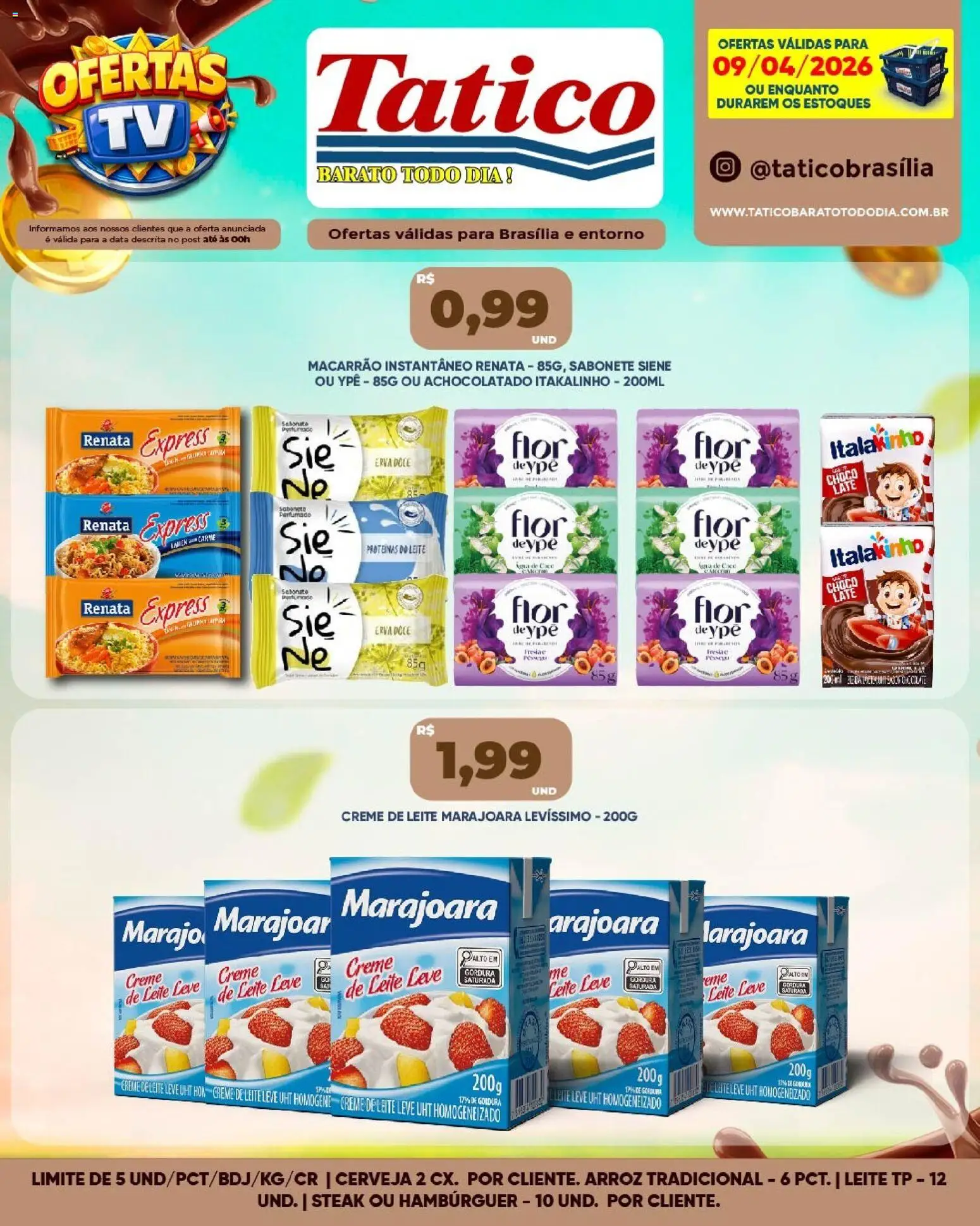 Tatico Folheto - válido de 09.04.2026 | Página: 1 | Produtos: Macarrão, Carne, Creme, Macarrão instantâneo
