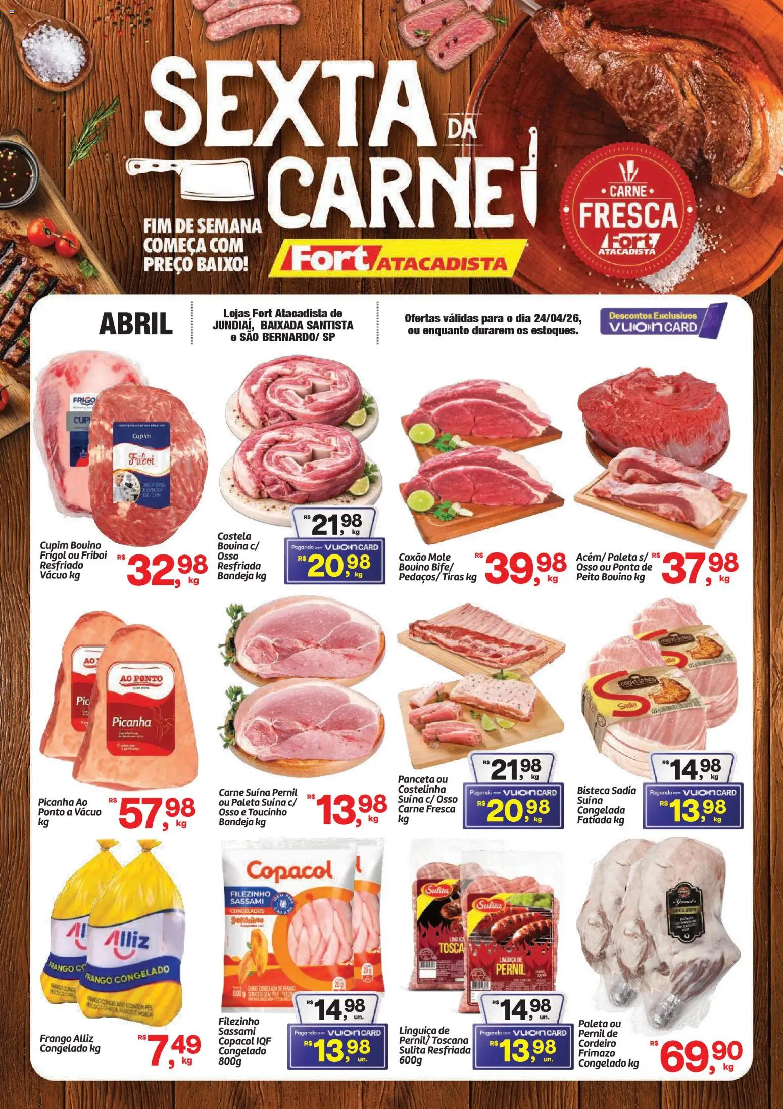 Fort Atacadista Folheto - válido de 24.04.2026 | Página: 1 | Produtos: Linguiça, Cordeiro, Carne, Bandeja