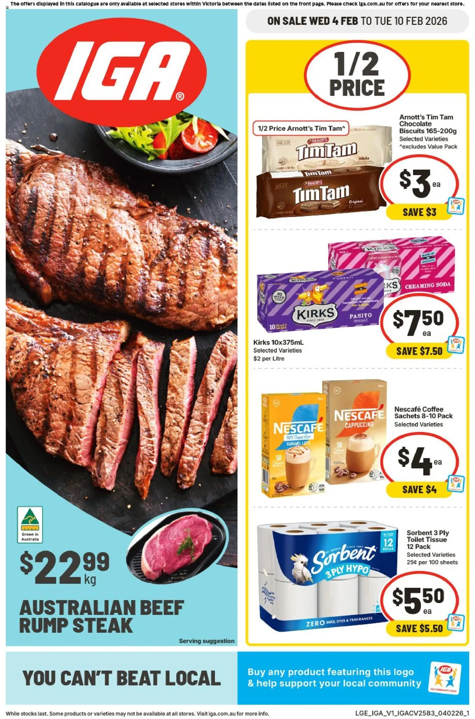 IGA catalogue - valid from 04.02.2026 | Page: 1 | Products: Coffee, Chocolate, Beef, Steak
