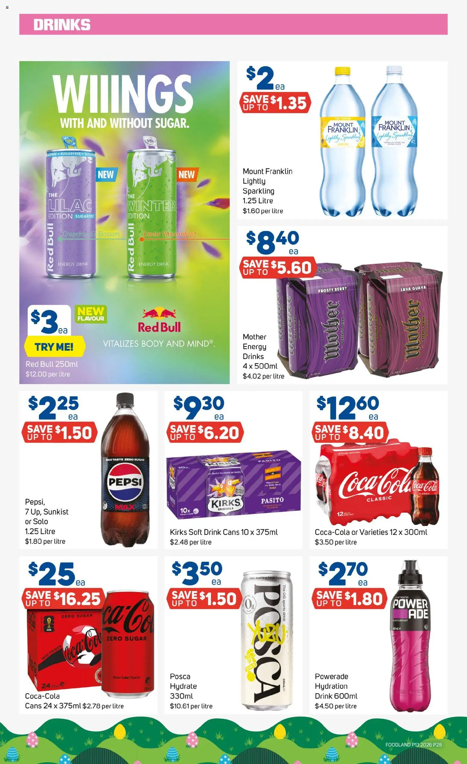 Foodland catalogue - valid from 25.03.2026 | Page: 28 | Products: Energy drink, Pepsi, Sugar, Lemon