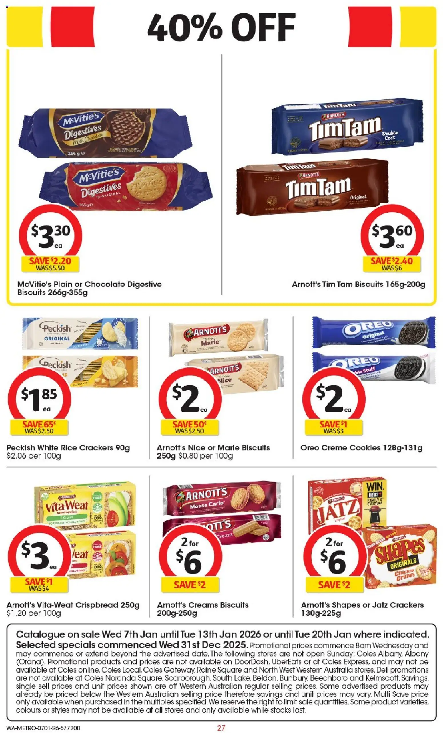 Coles catalogue - valid from 07.01.2026 | Page: 27 | Products: Crackers, Milk, Cream, Biscuits