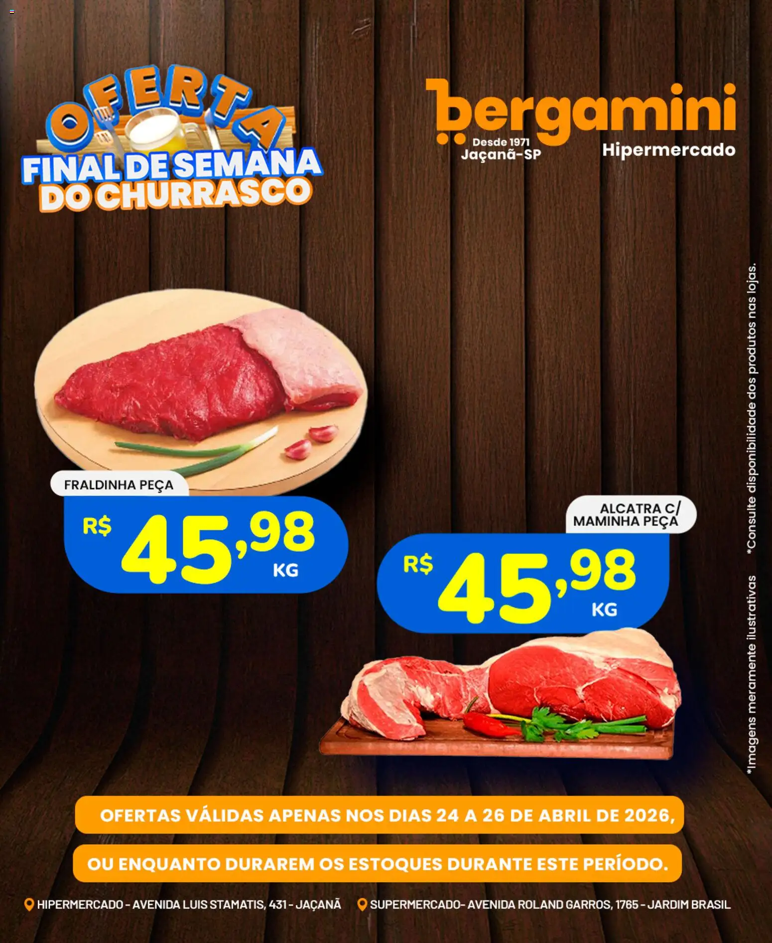 Supermercado Bergamini Folheto - válido de 24.04.2026 | Página: 1 | Produtos: Alcatra, Fraldinha, Maminha