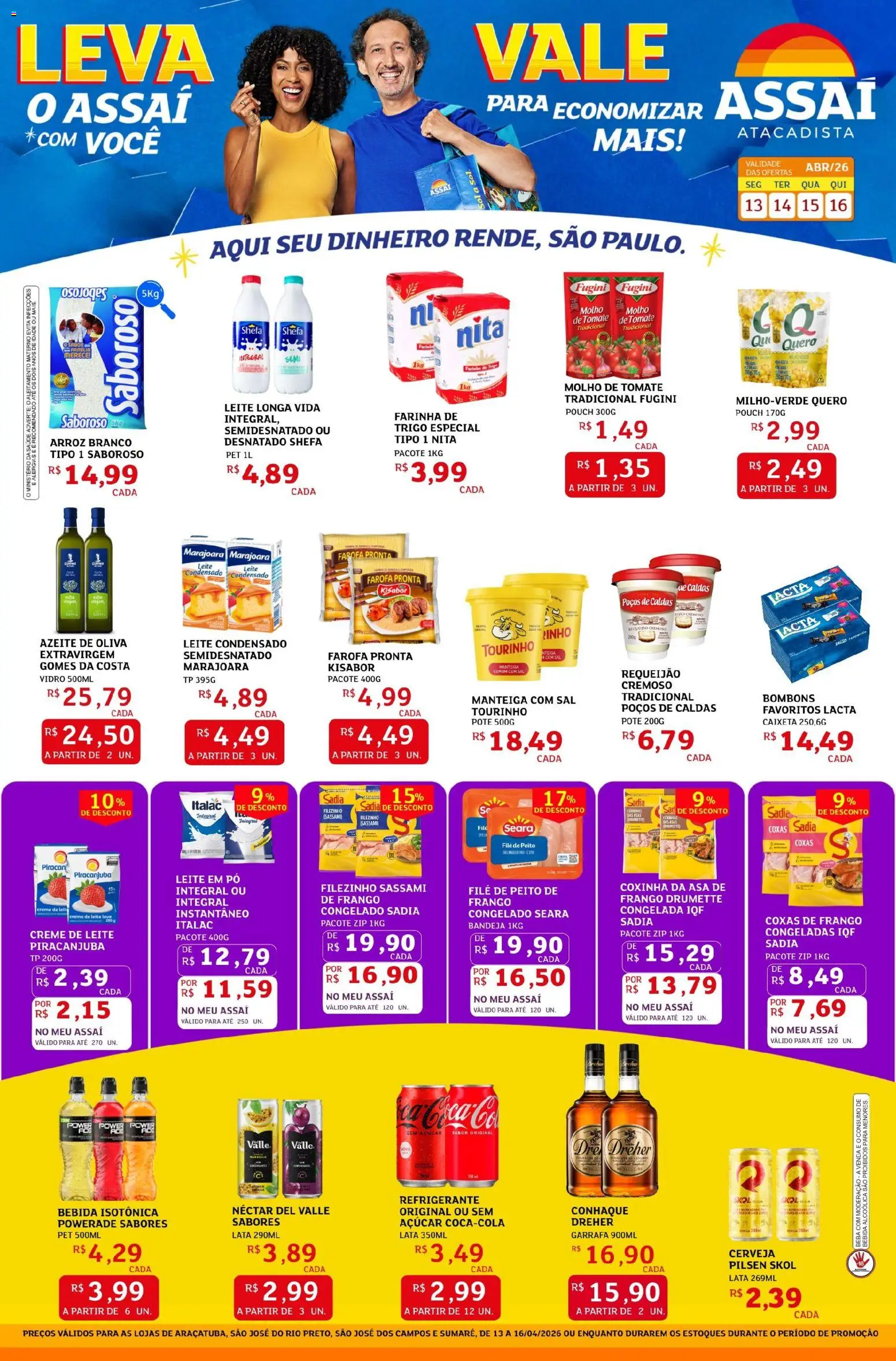 Assaí Atacadista Folheto - válido de 13.04.2026 | Página: 1 | Produtos: Farinha de trigo, Cerveja, Frango, Leite condensado