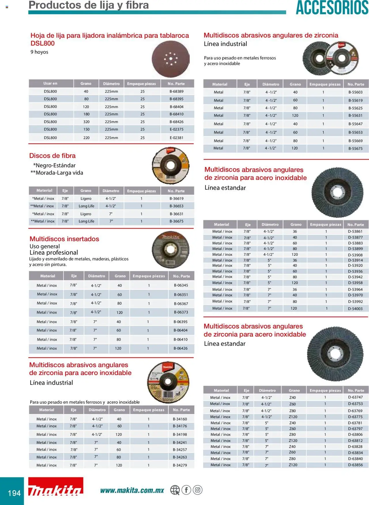 Nuevas ofertas de Makita válidas en toda la República Mexicana desde el 08.07.2024. ¡Encuentra las mejores ofertas en Makita catálogo Accesorios! | Página: 194 | Productos: Lijadora, Lija