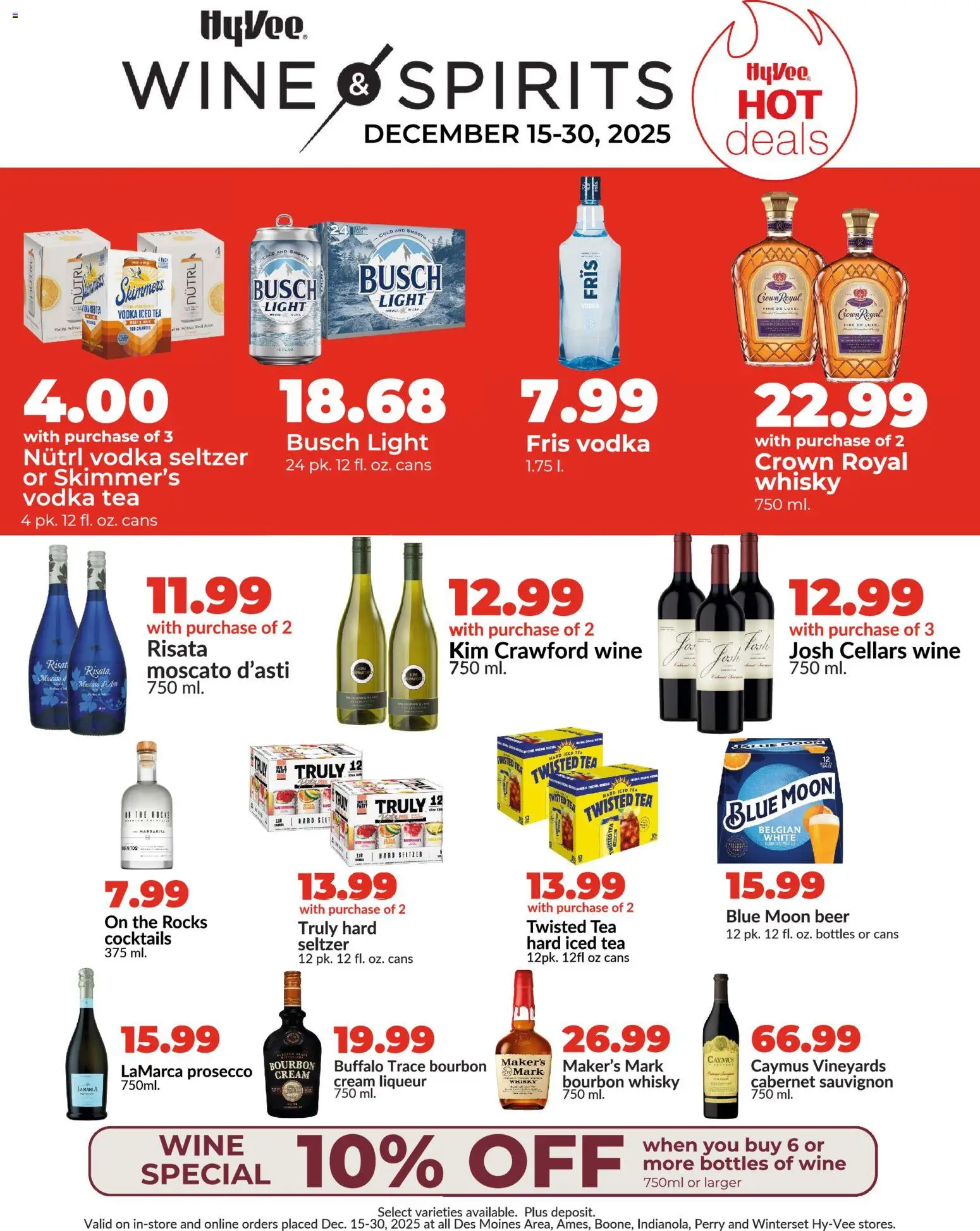 HyVee Wine & Spirits Specials - valid from 15.12.2025 | Page: 1 | Products: Wine, Beer, Tea, Bourbon