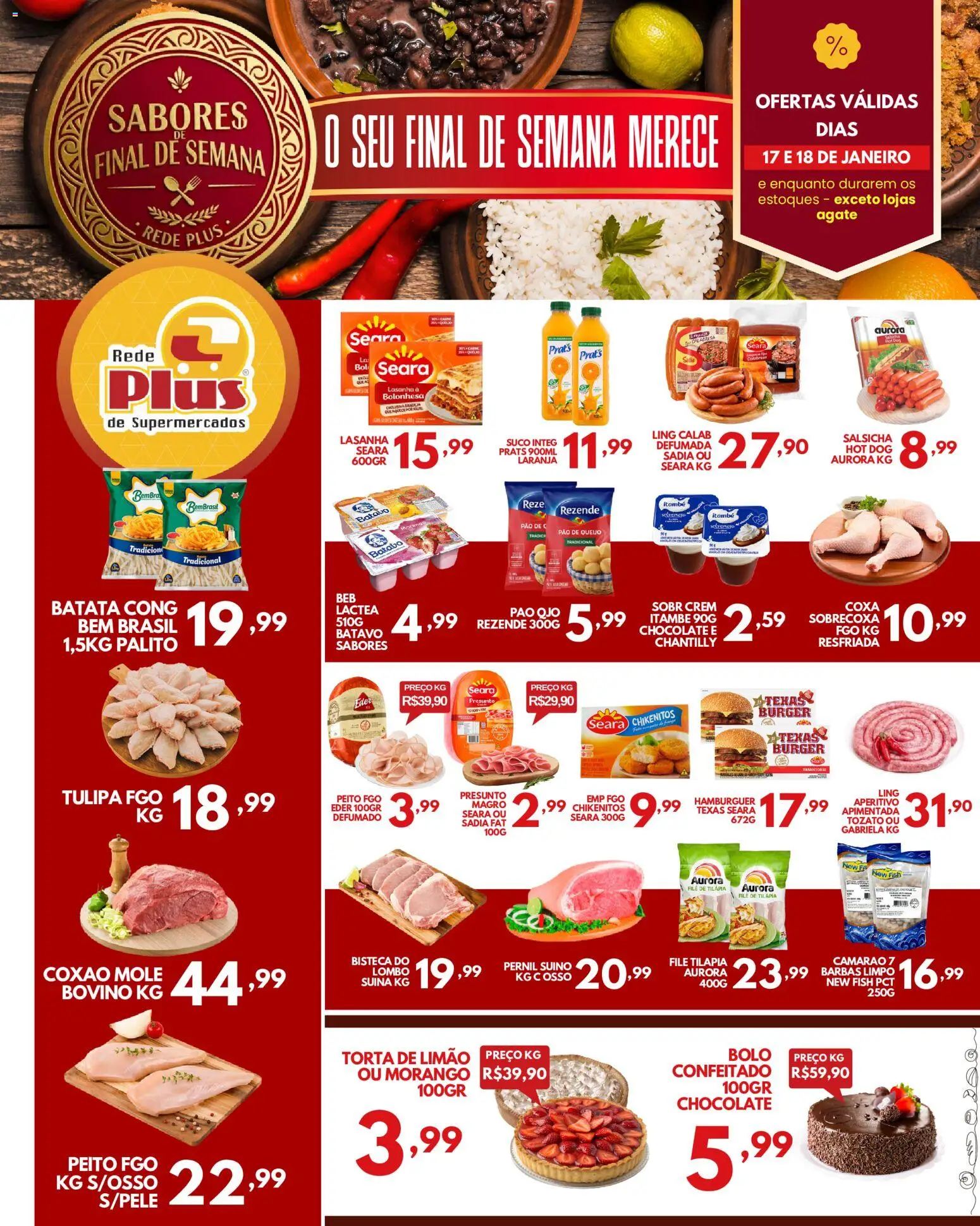 Rede Plus Supermercados Folheto - válido de 16.01.2026 | Página: 2 | Produtos: Pernil, Pão, Hambúrguer, Lasanha