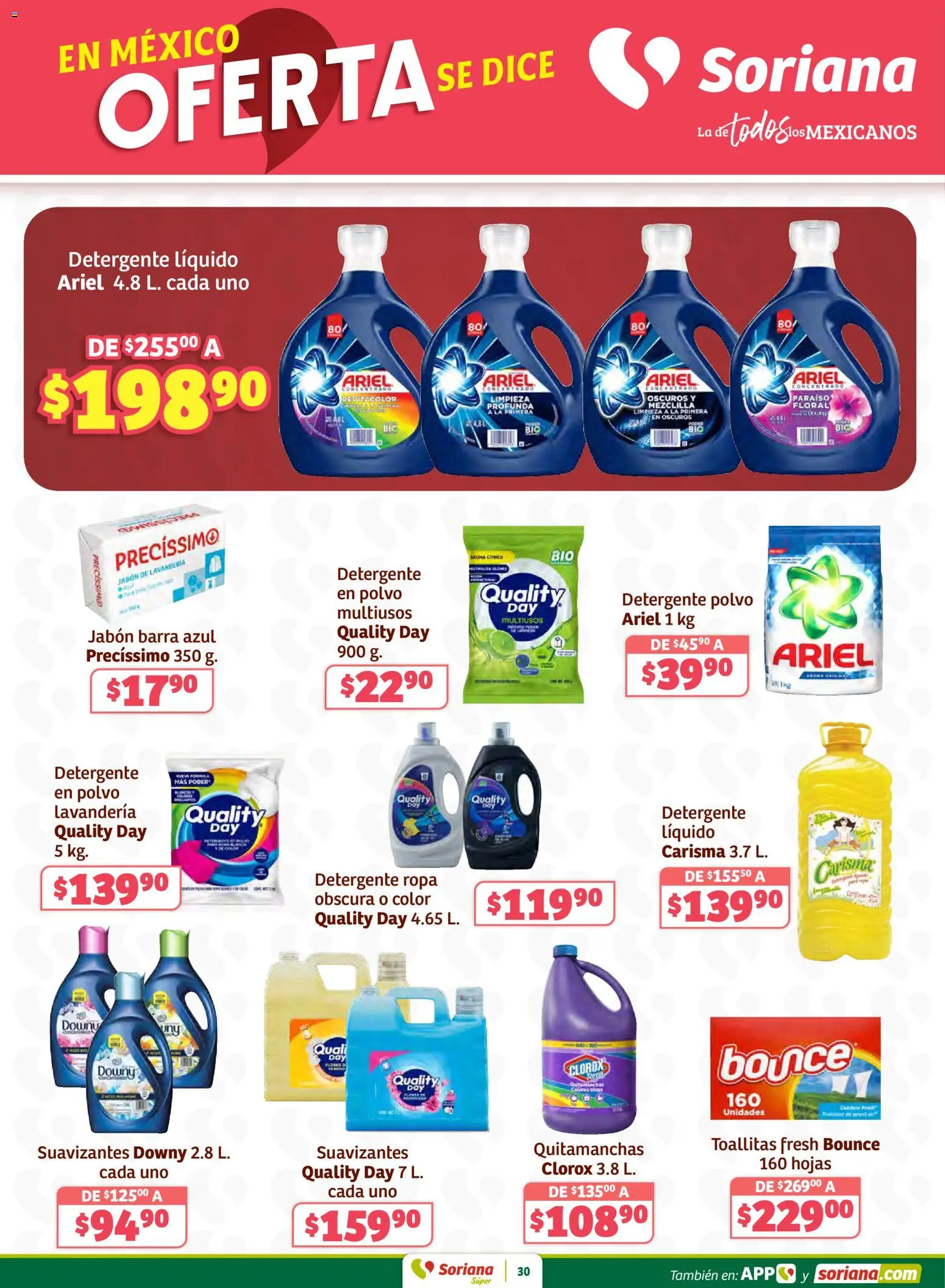 Nuevas ofertas de Soriana válidas en toda la República Mexicana desde el 27.02.2026. ¡Encuentra las mejores ofertas en Soriana Preciazazaso Súper: Frontera Chia, Q. Roo! | Página: 30 | Productos: Quitamanchas, Ropa, Barra, Polvo