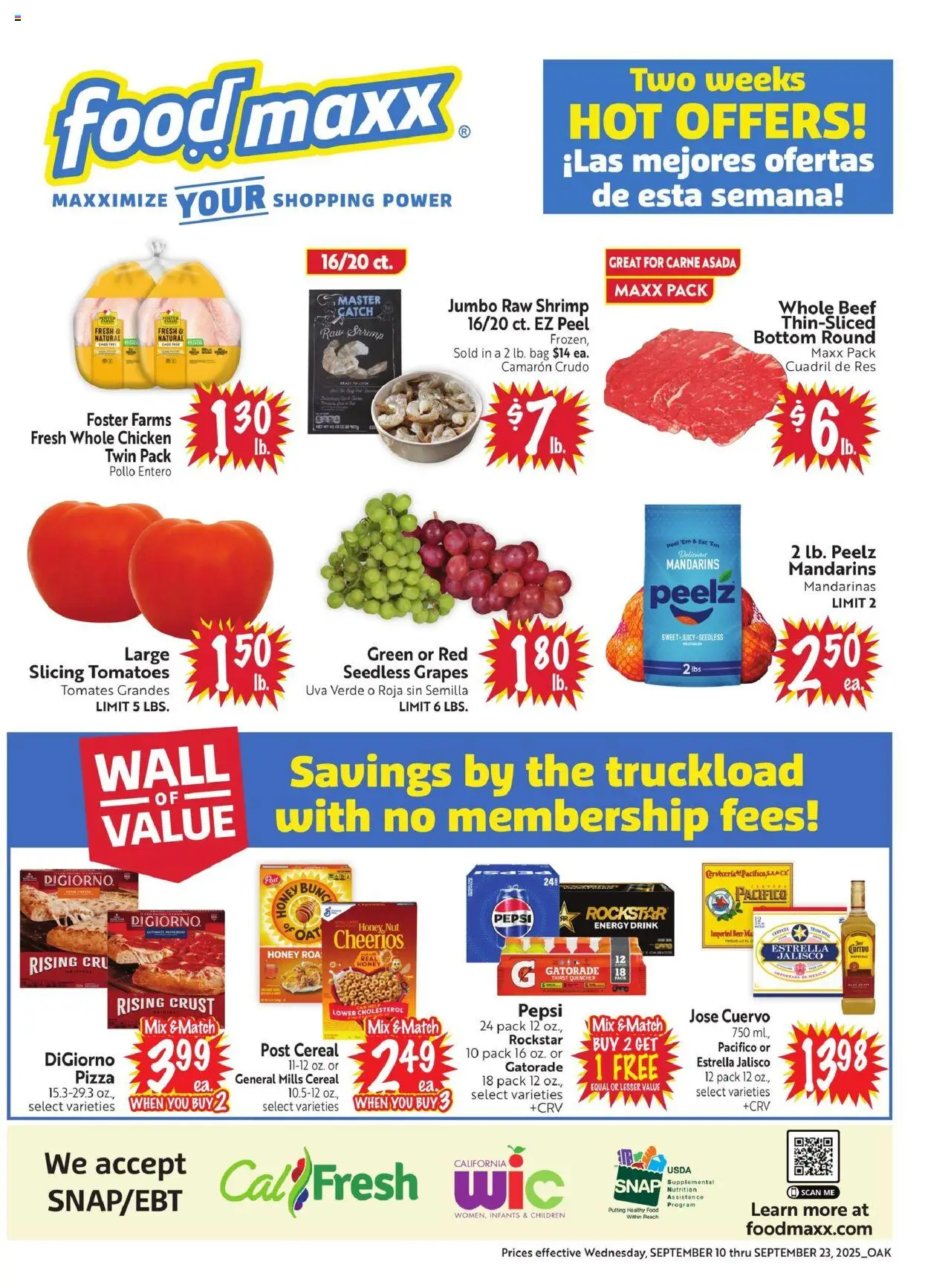 FoodMaxx Weekly Ad - valid from 10.09.2025 | Page: 1 | Products: Mandarins, Beer, Beef, Bag