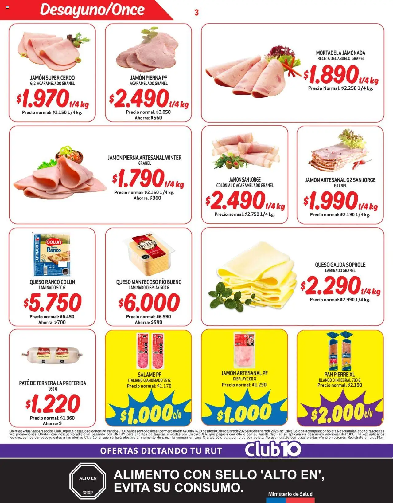 Mayorista 10 Ofertas │ válido desde el 30.09.2025 | Página: 3 | Productos: Queso, Salame, Jamón, Cerdo