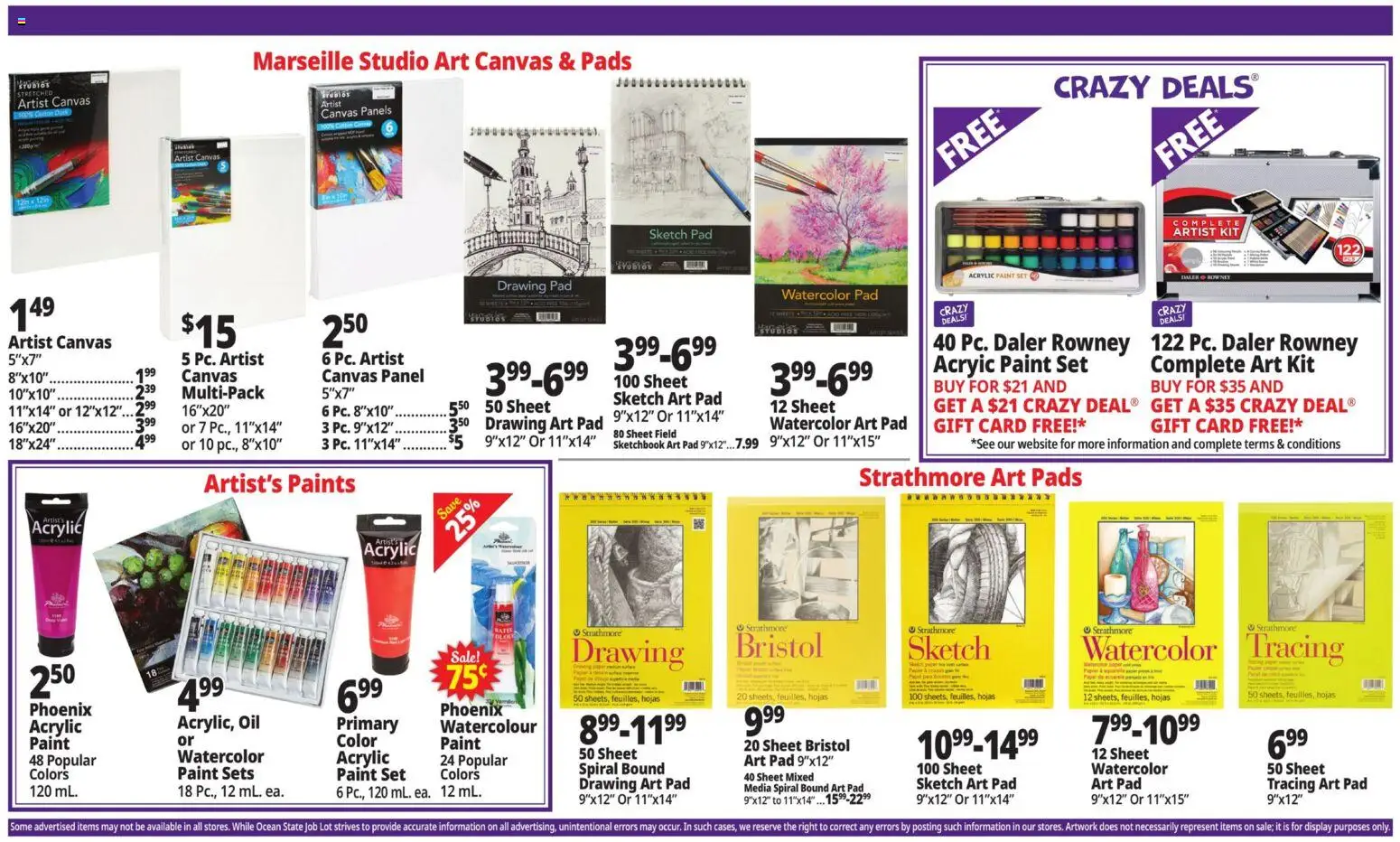 Ocean State Job Lot Weekly Ad - valid from 22.01.2026 | Page: 17 | Products: Canvas, Acrylic, Pads, Pc
