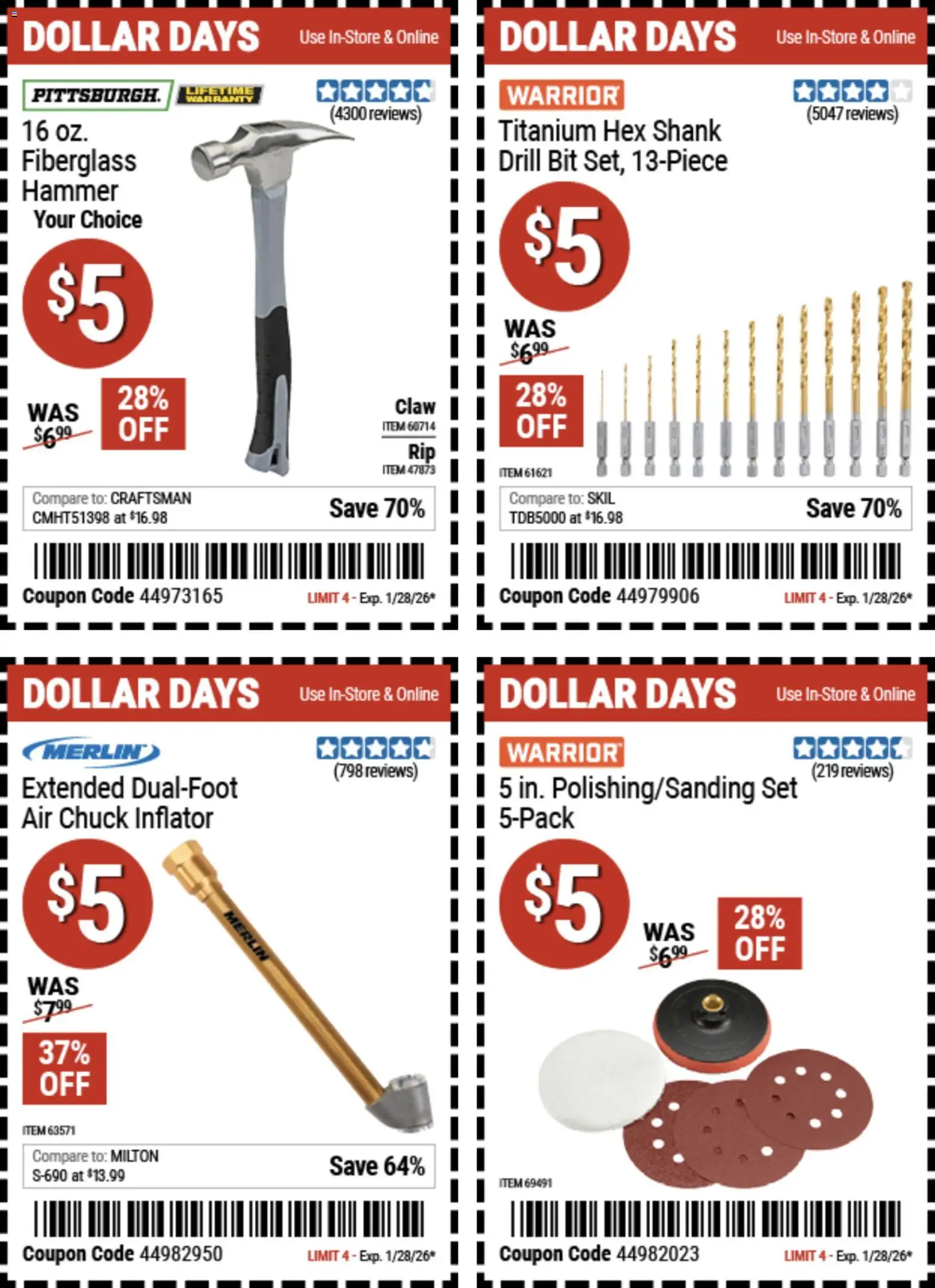 Harbor Freight Dollar Days - valid from 15.01.2026 | Page: 4 | Products: Hammer, Drill Bit