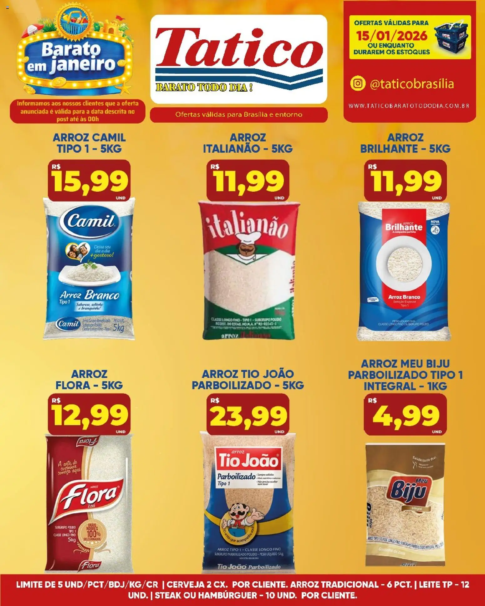 Tatico Folheto - válido de 16.01.2026 | Página: 16 | Produtos: Leite, Cerveja, Arroz, Hambúrguer