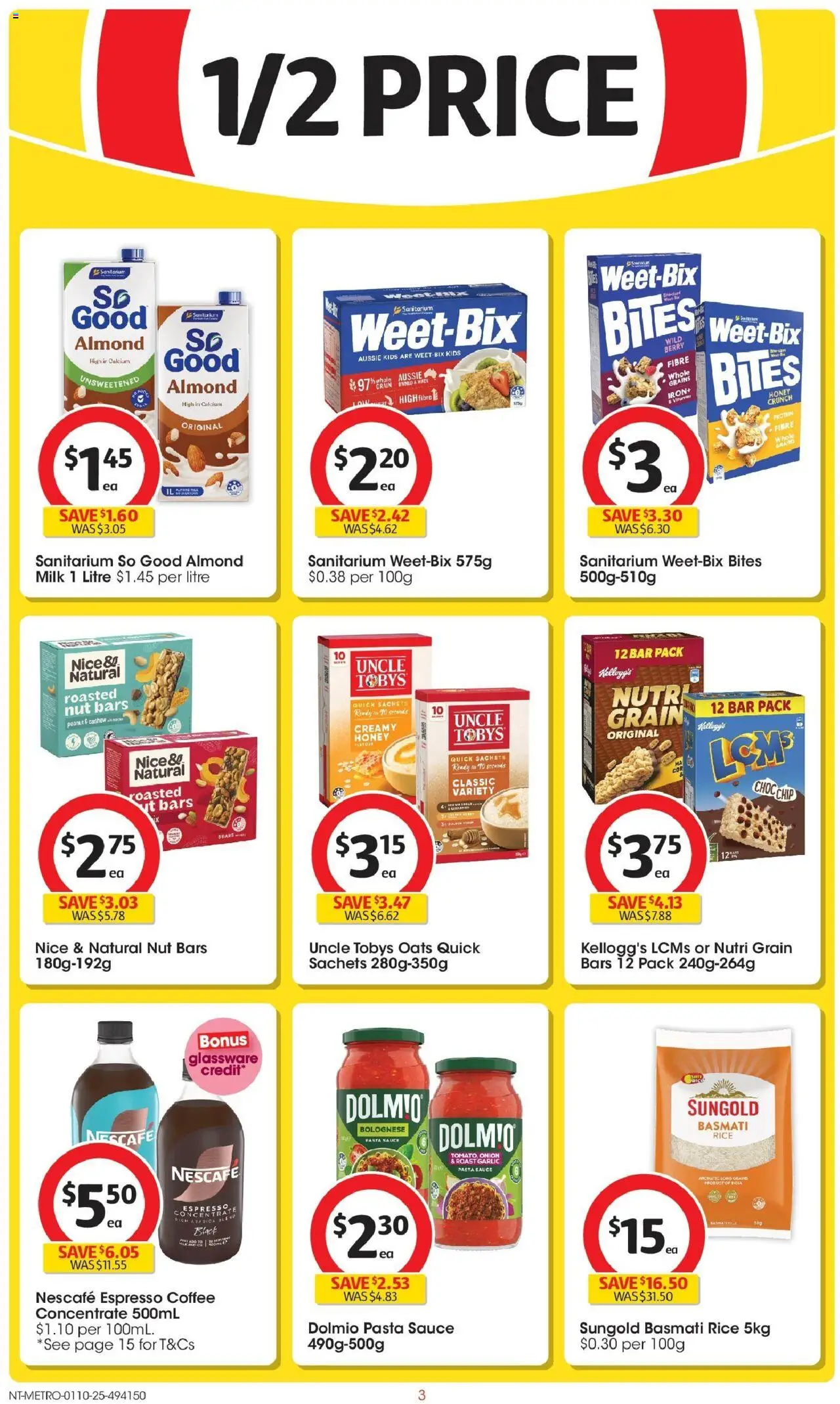 Coles catalogue - valid from 01.10.2025 | Page: 3 | Products: Milk, Oats, Pasta, Iron