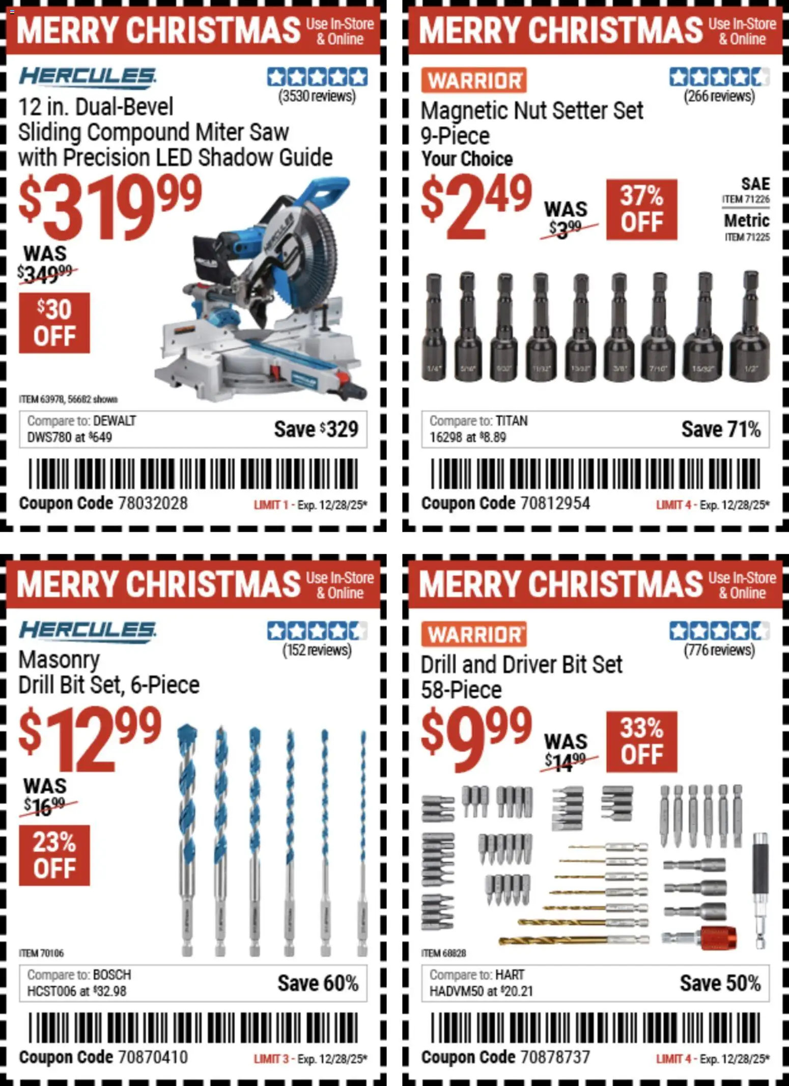 Harbor Freight Christmas Coupon Deals - valid from 15.12.2025 | Page: 23 | Products: Saw, Miter Saw, Drill Bit, Nut Setter
