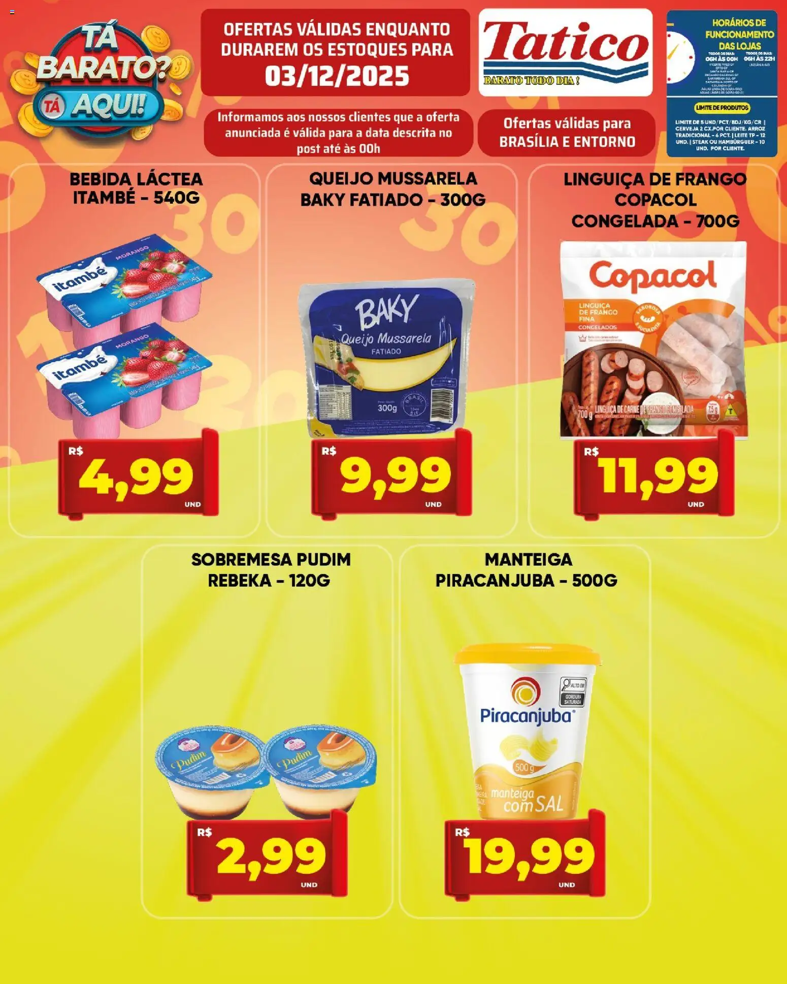 Tatico Folheto - válido de 03.12.2025 | Página: 2 | Produtos: Linguiça, Arroz, Hambúrguer, Mussarela