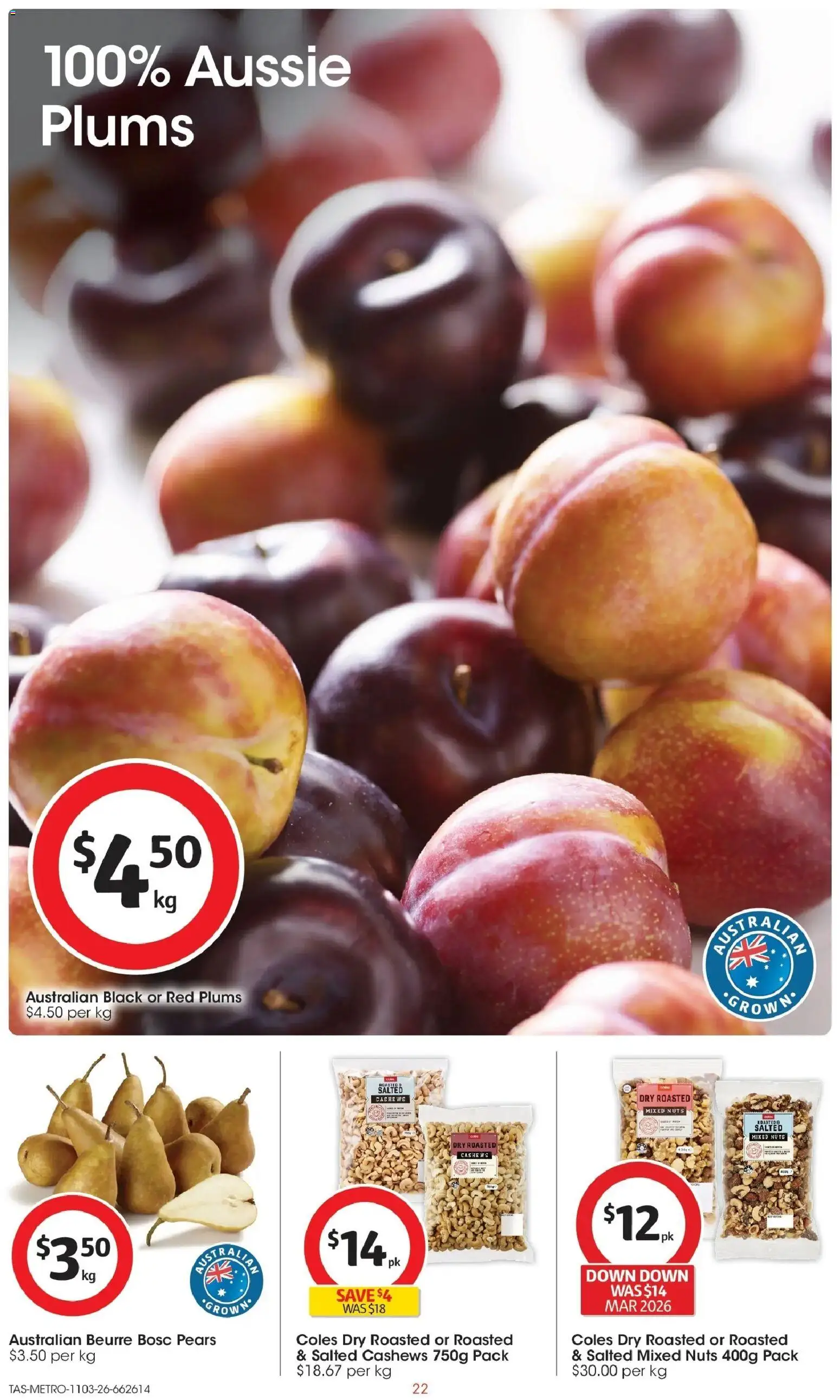Coles catalogue - valid from 11.03.2026 | Page: 22 | Products: Nuts, Plums
