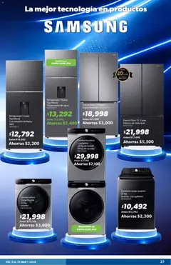 Vista previa de Sam's Club catálogo, nuevo folleto de la tienda, válido en México a partir del 03.03.2026 | Página: 27 | Productos: Refrigerador, Agua, Lavadora, Top