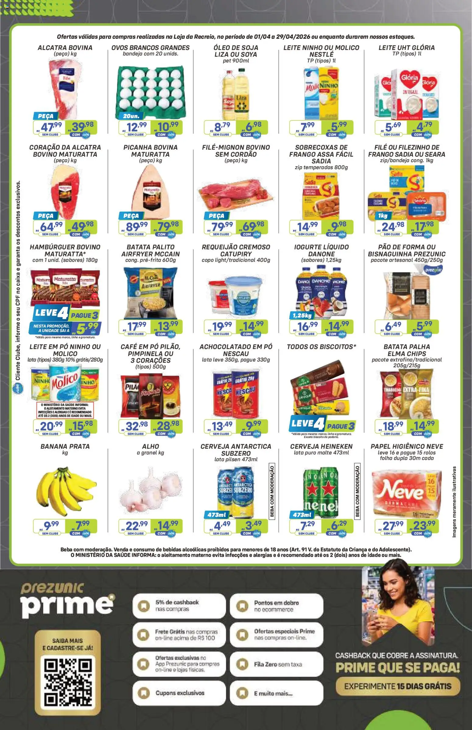 Prezunic Folheto - válido de 01.04.2026 | Página: 2 | Produtos: Ovos, Cerveja Heineken, Batata palha, Leite em pó