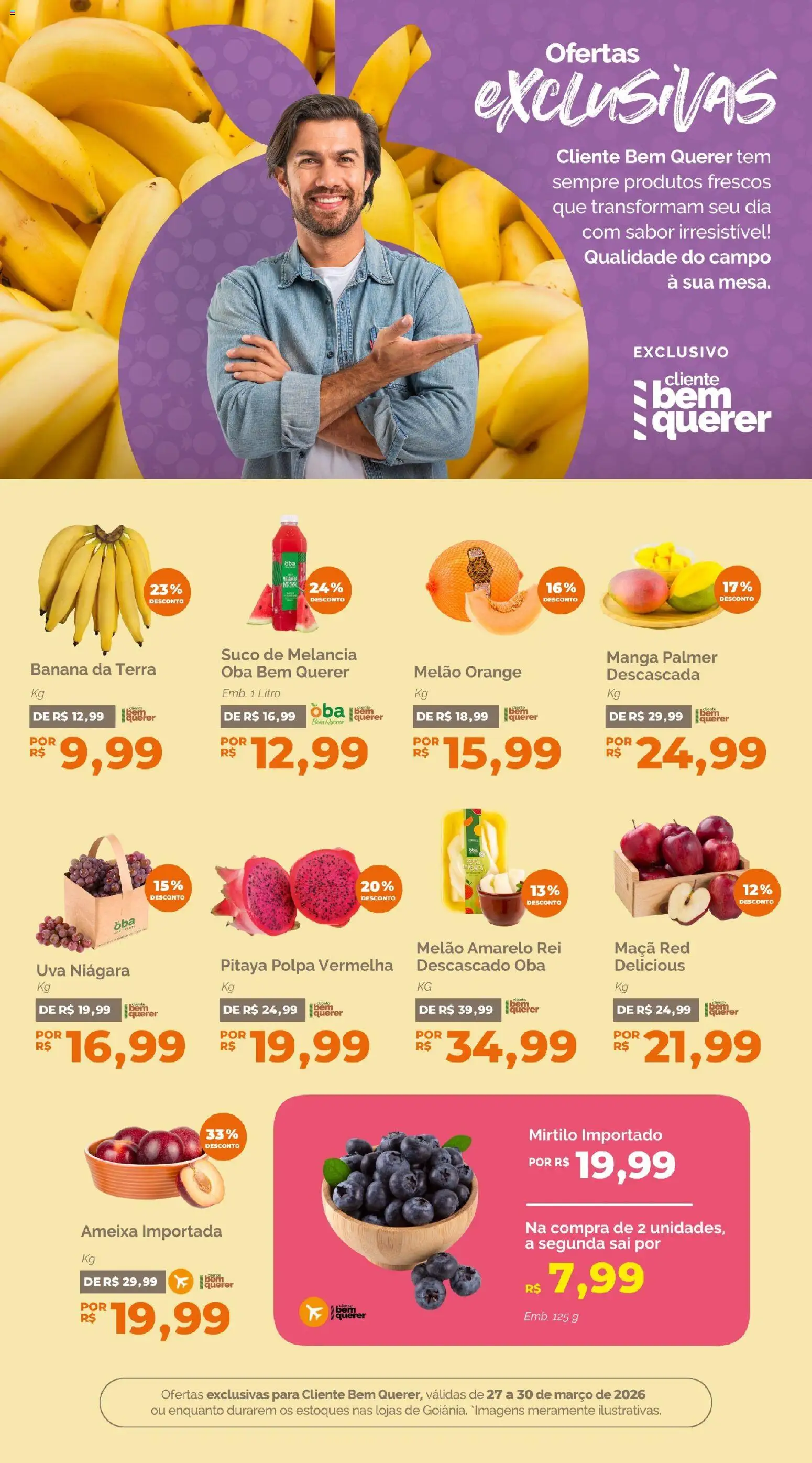 Oba Hortifruti Folheto - válido de 27.03.2026 | Página: 3 | Produtos: Melão, Mirtilo, Suco, Ameixa