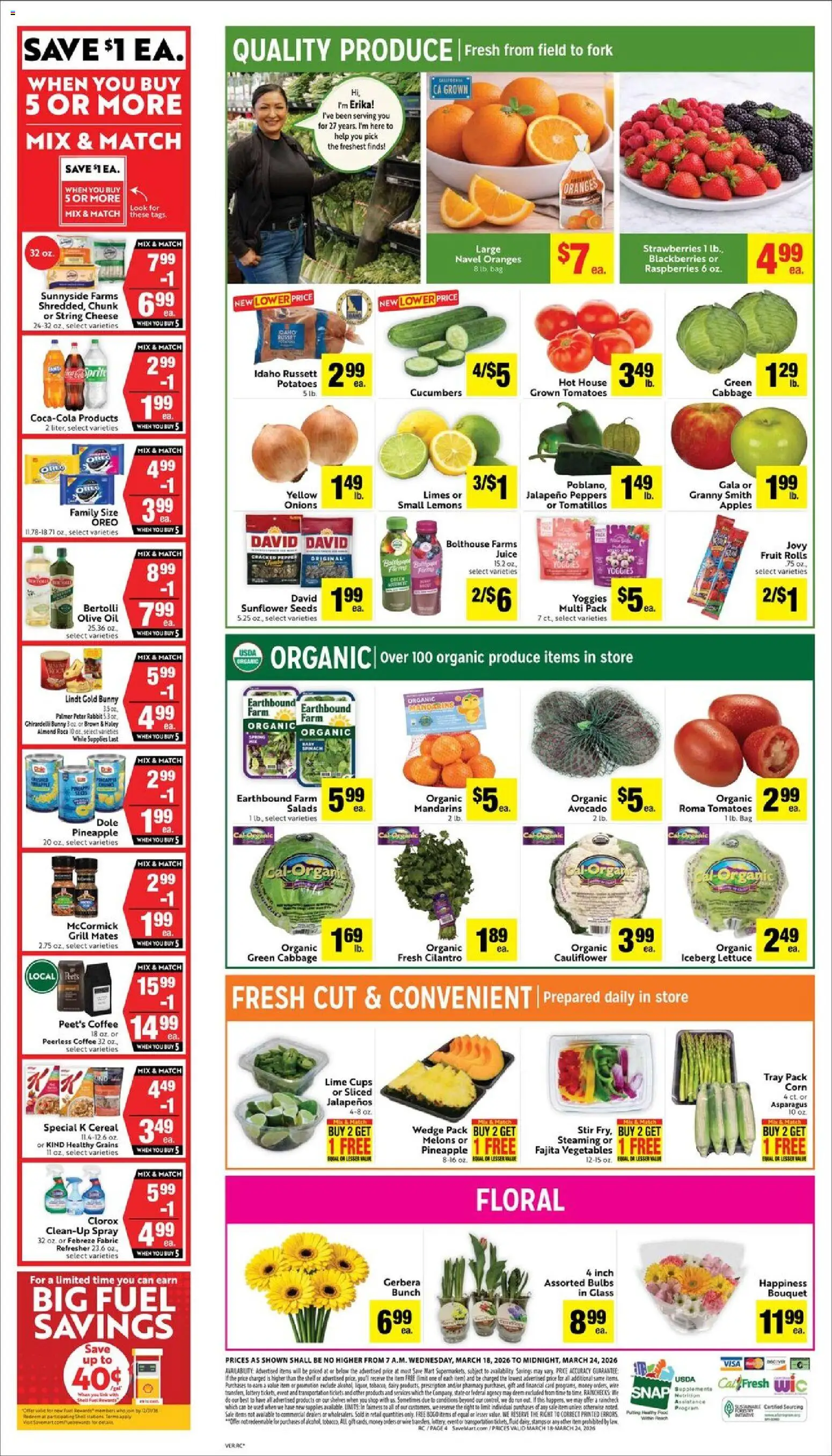 Save Mart Weekly - CA - valid from 18.03.2026 | Page: 4 | Products: Corn, Peppers, Oranges, Pineapple