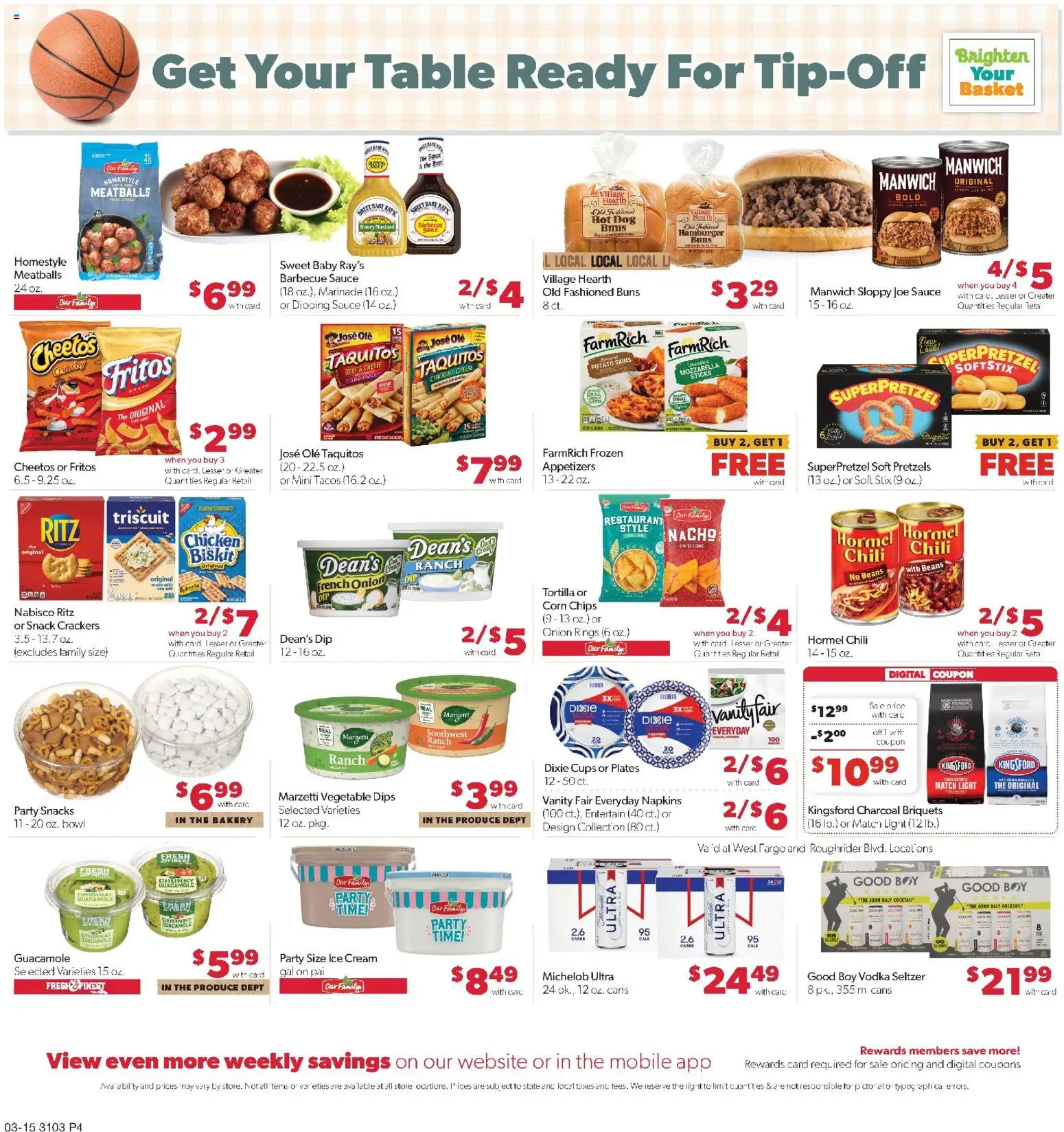 Family Fare Weekly Ad - valid from 15.03.2026 | Page: 4 | Products: Table, Basket, Sauce, Onion