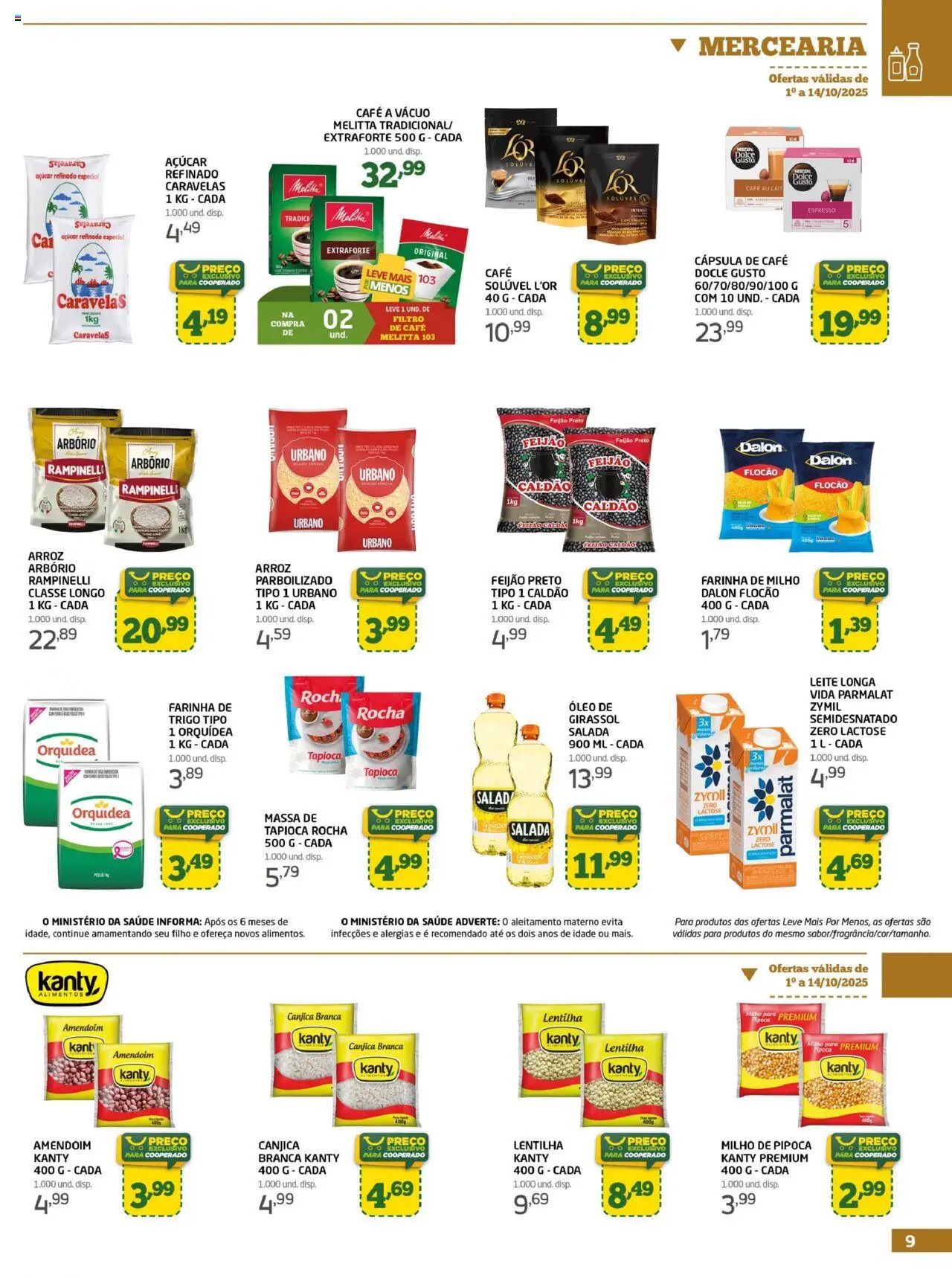 Cooper Folheto - válido de 01.10.2025 | Página: 9 | Produtos: Feijão, Leite, Açúcar, Pipoca
