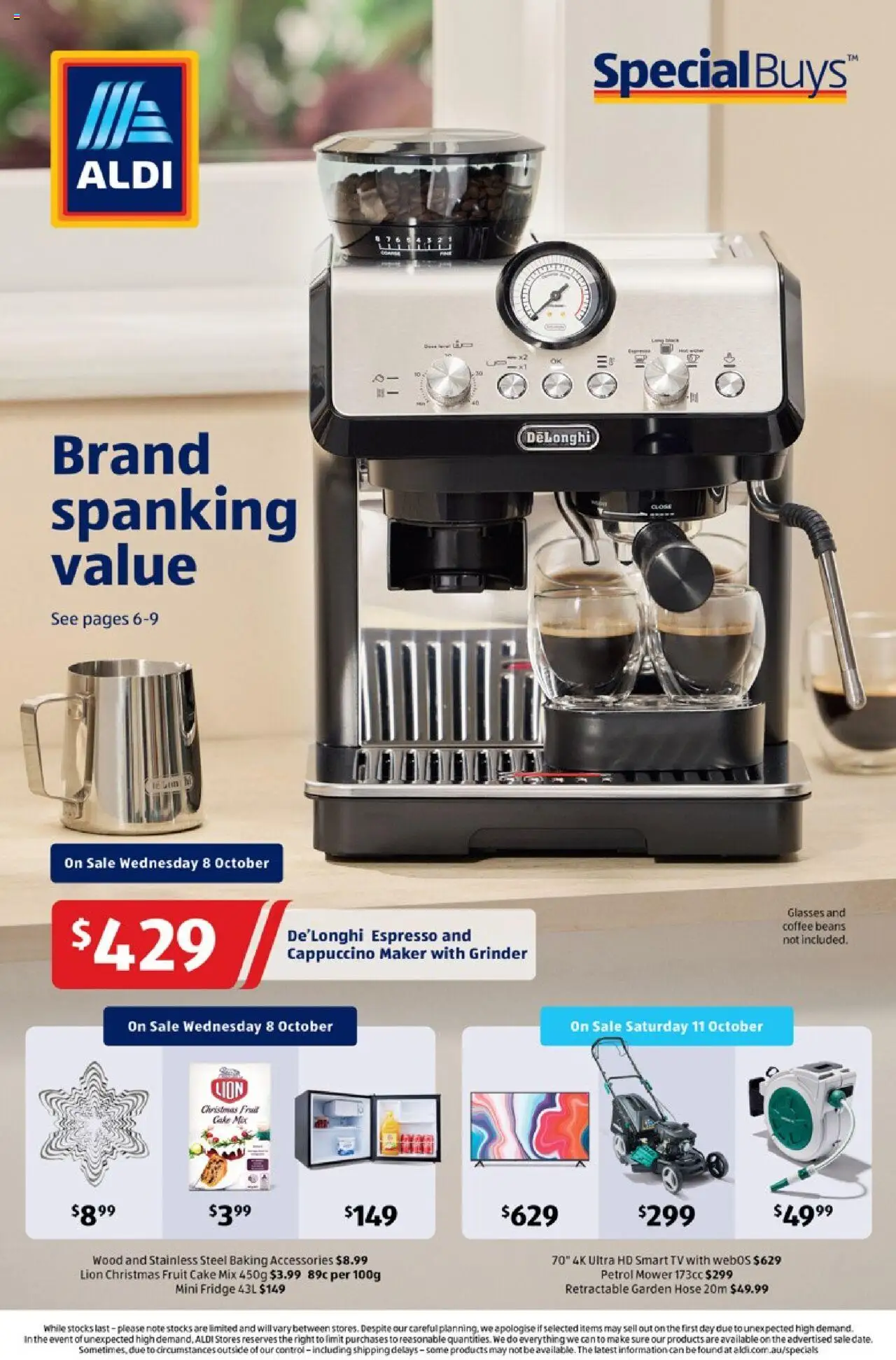 Aldi catalogue - valid from 08.10.2025 | Page: 1 | Products: Coffee, Wood, Grinder, Mower