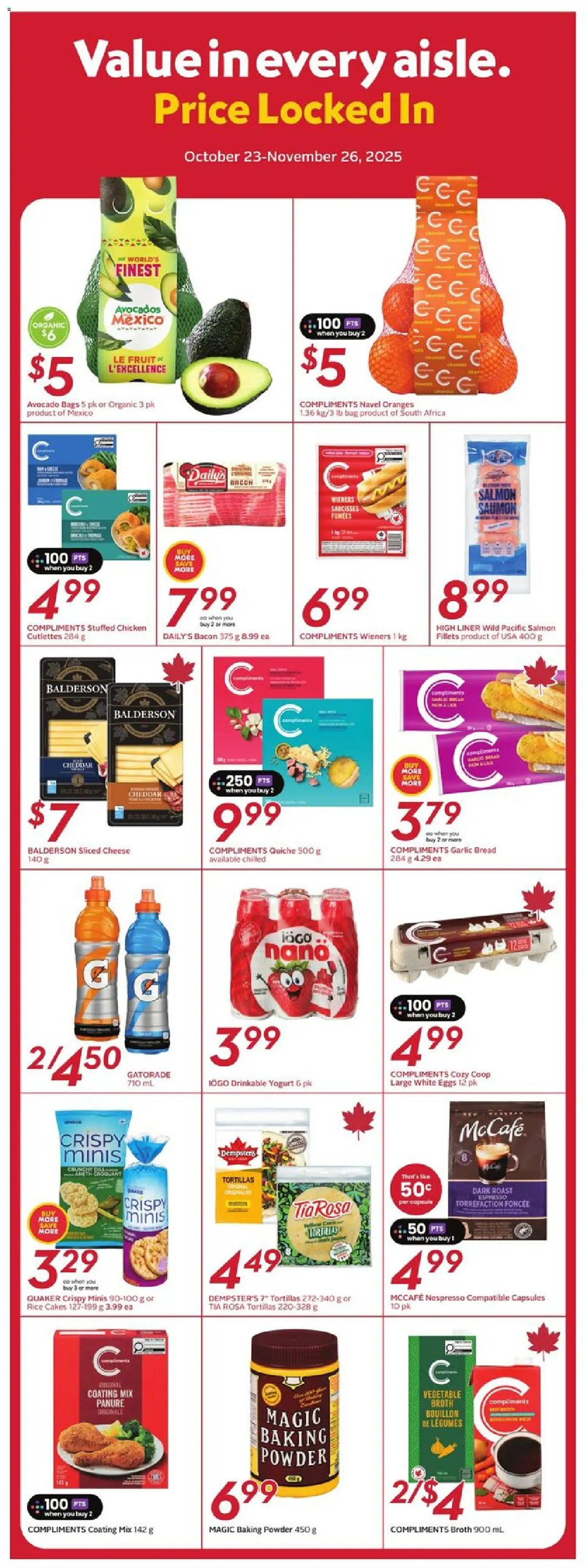 Sobeys flyer valid from 23.10.2025 | Page: 13 | Products: Rice, Powder, Yogurt, Oranges