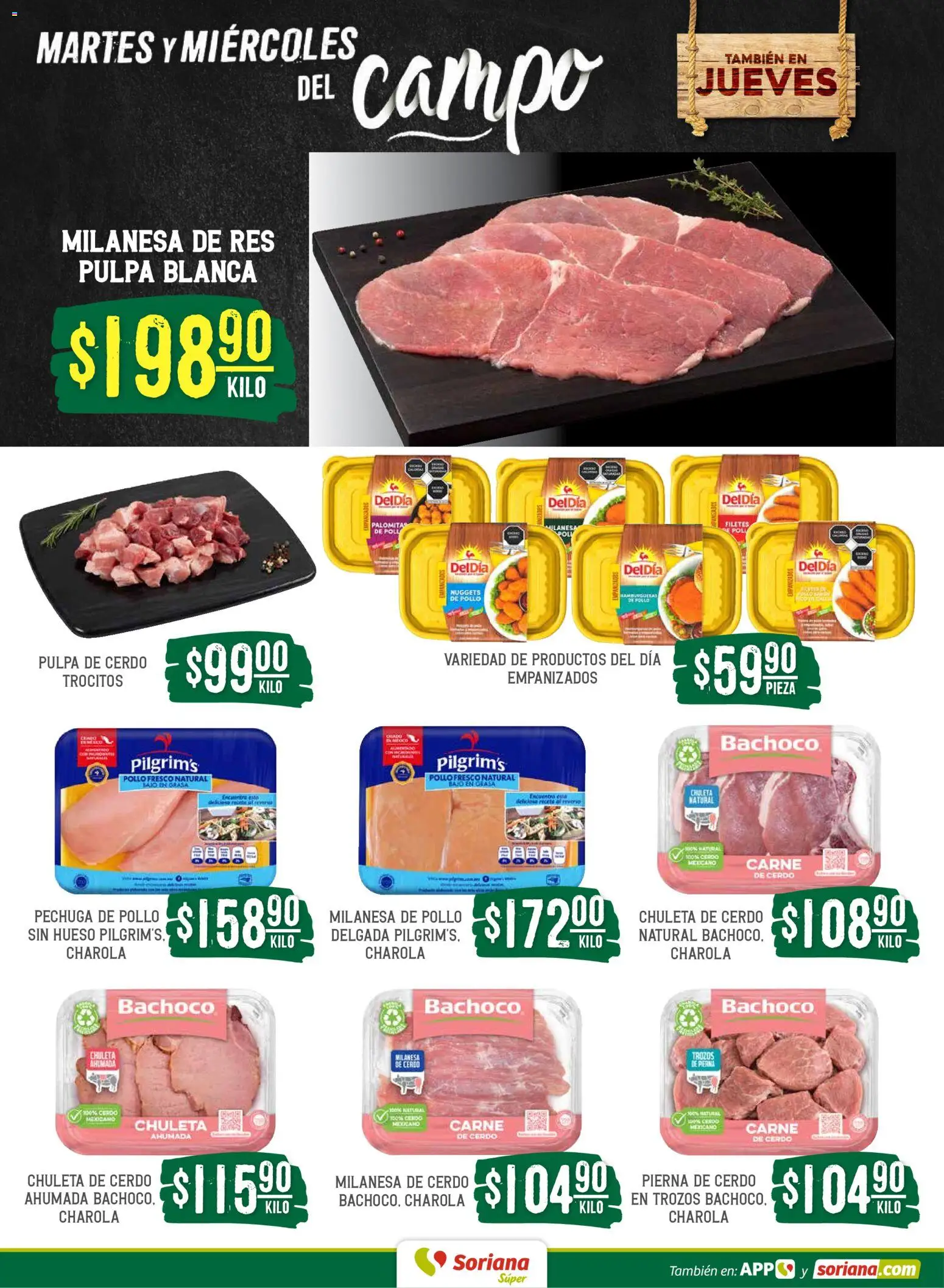 Nuevas ofertas de Soriana válidas en toda la República Mexicana desde el 28.04.2026. ¡Encuentra las mejores ofertas en Soriana Martes y Miércoles del Campo Súper: Tamaulipas (excepto Cd. Victoria y Tampico)! | Página: 4 | Productos: Pollo, Milanesa, Cerdo, Res