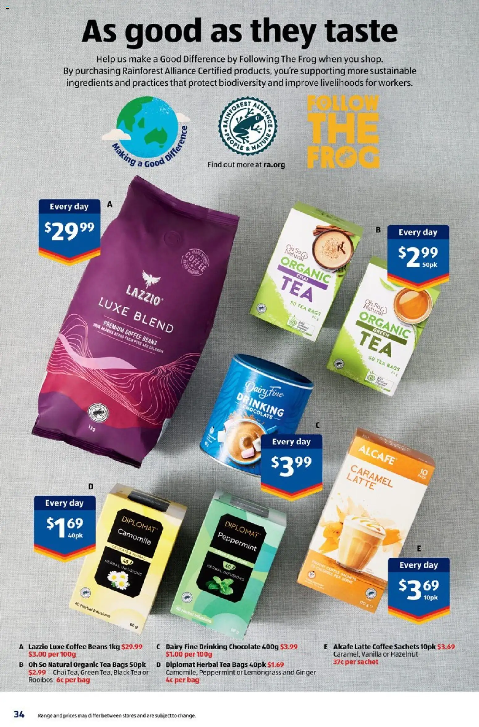 Aldi catalogue - valid from 29.10.2025 | Page: 34 | Products: Dairy, Tea, Sustainable, Bag