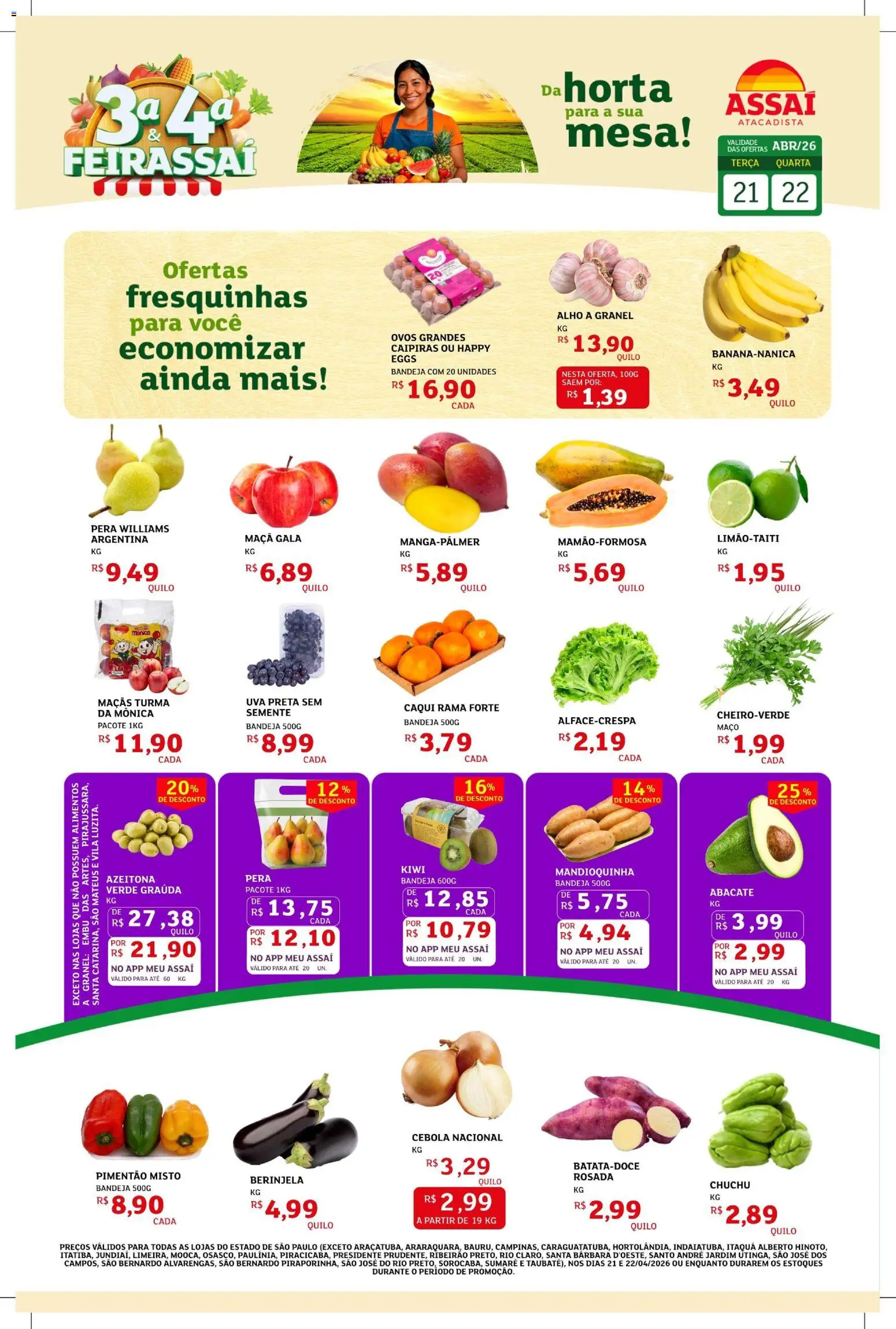 Assaí Atacadista Folheto - válido de 22.04.2026 | Página: 1 | Produtos: Chuchu, Alho, Berinjela, Kiwi