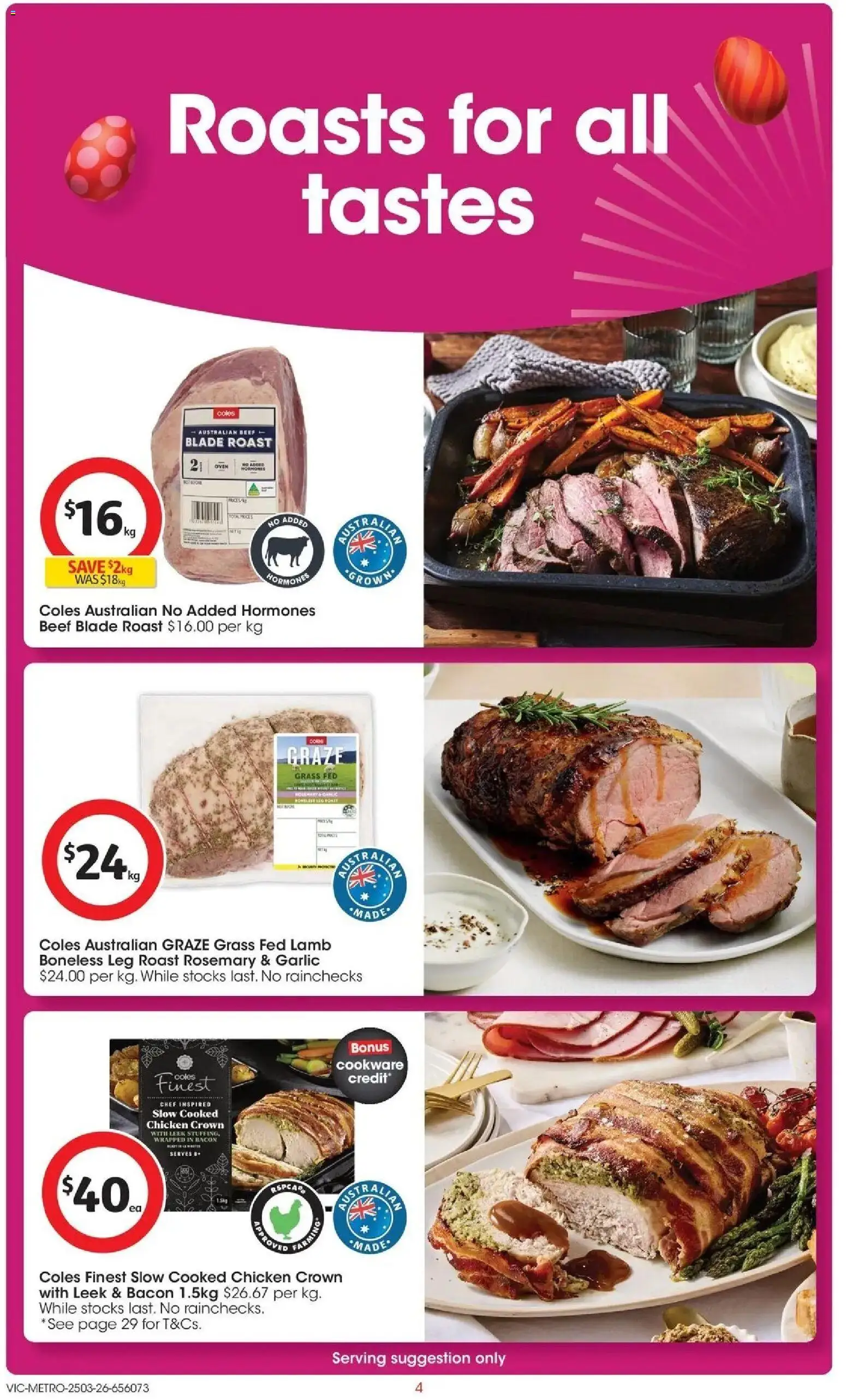 Coles catalogue - valid from 25.03.2026 | Page: 4 | Products: Grass, Chicken, Lamb, Cookware