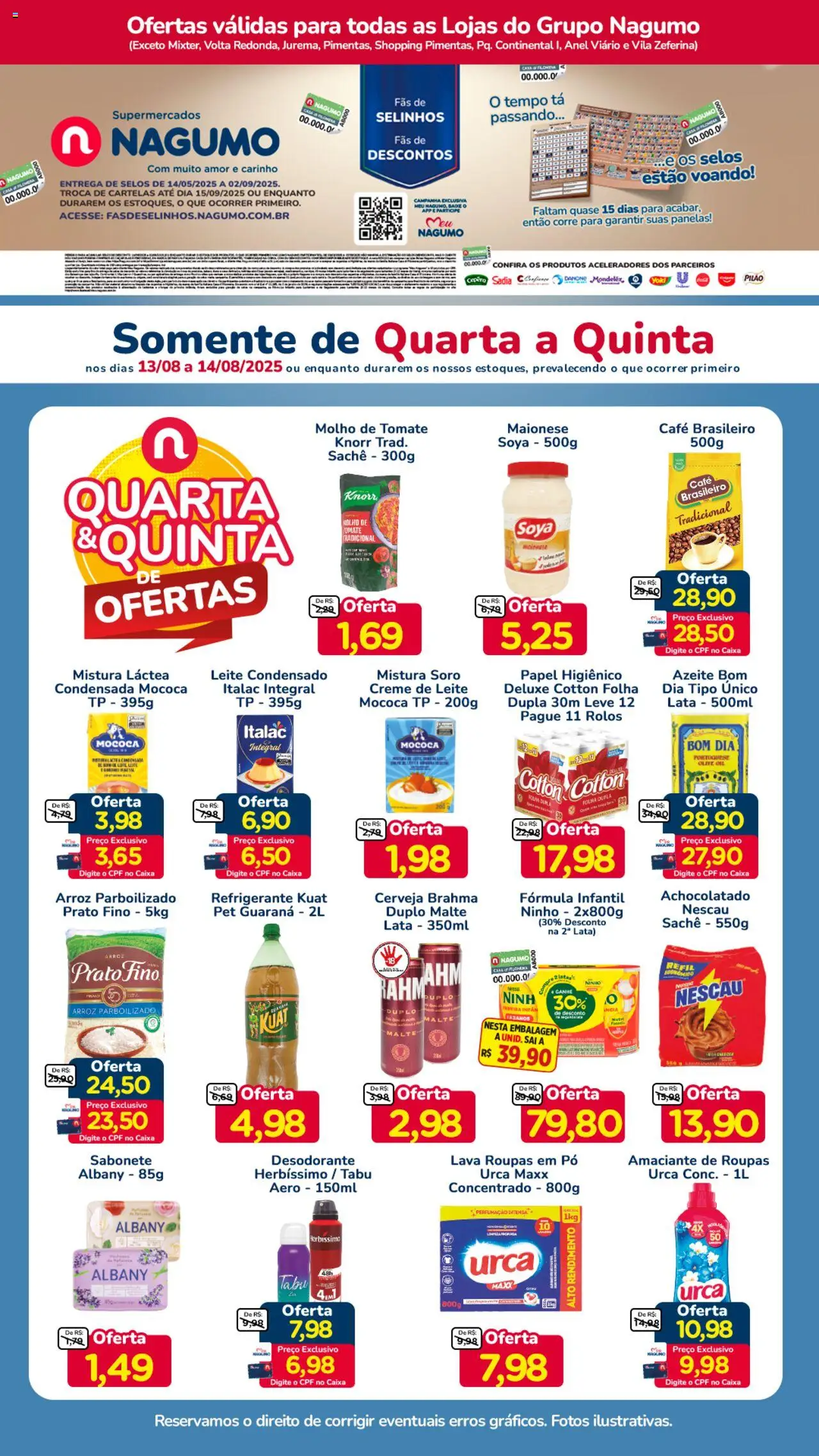 Nagumo Folheto - válido de 13.08.2025 | Página: 1 | Produtos: Cerveja, Arroz, Sabonete, Refrigerante