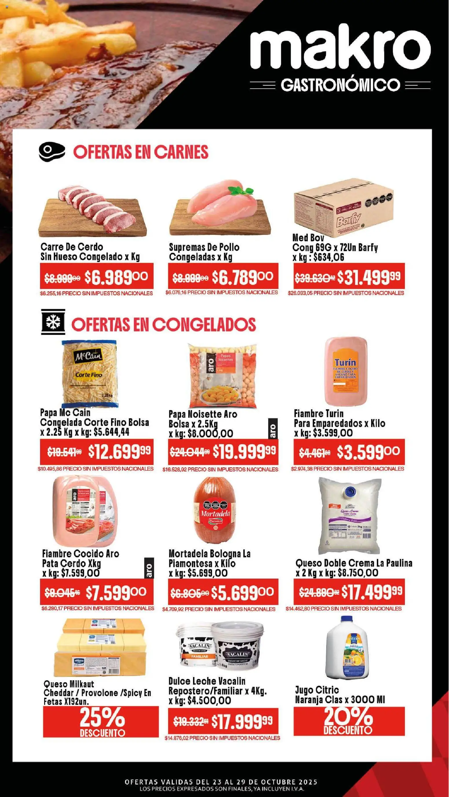 Makro ofertas │ válido desde el 23.10.2025 | Página: 2 | Productos: Mortadela, Papa, Leche, Queso