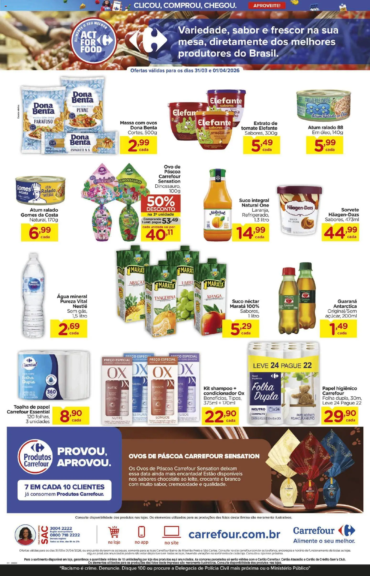 Carrefour Bairro Folheto - válido de 31.03.2026 | Página: 3 | Produtos: Ovo de páscoa, Guaraná, Chocolate, Atum