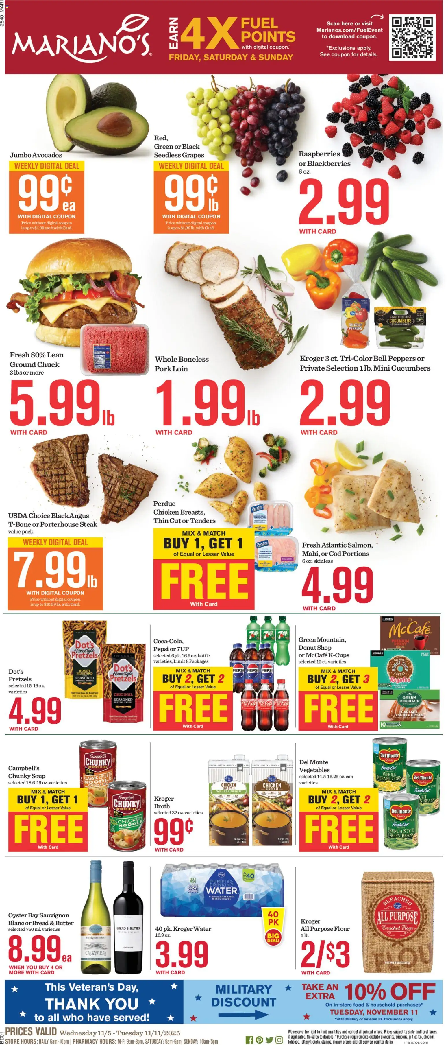 Mariano's Black Friday - valid from 05.11.2025 | Page: 1 | Products: Peppers, Pork, Vegetables, Grapes
