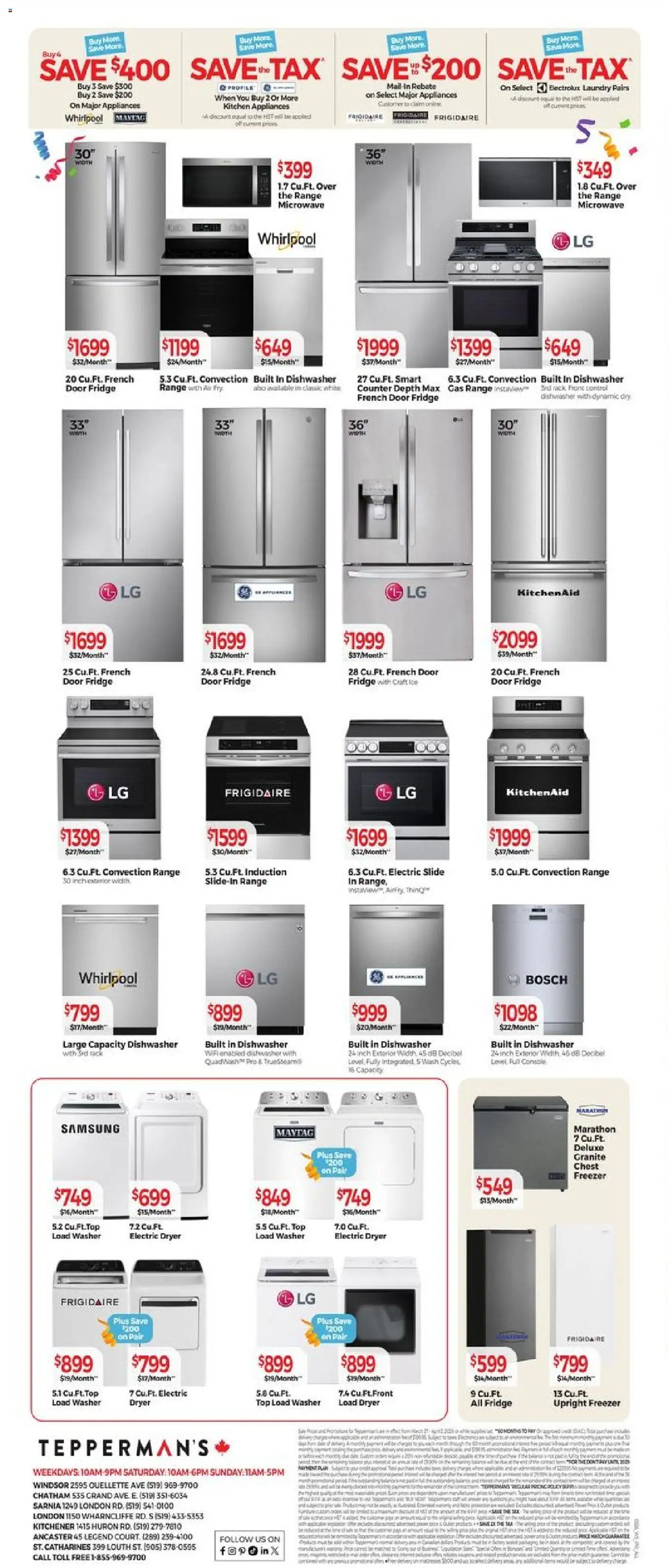 Tepperman's flyer valid from 27.03.2026 | Page: 14 | Products: Freezer, Dryer, Dishwasher