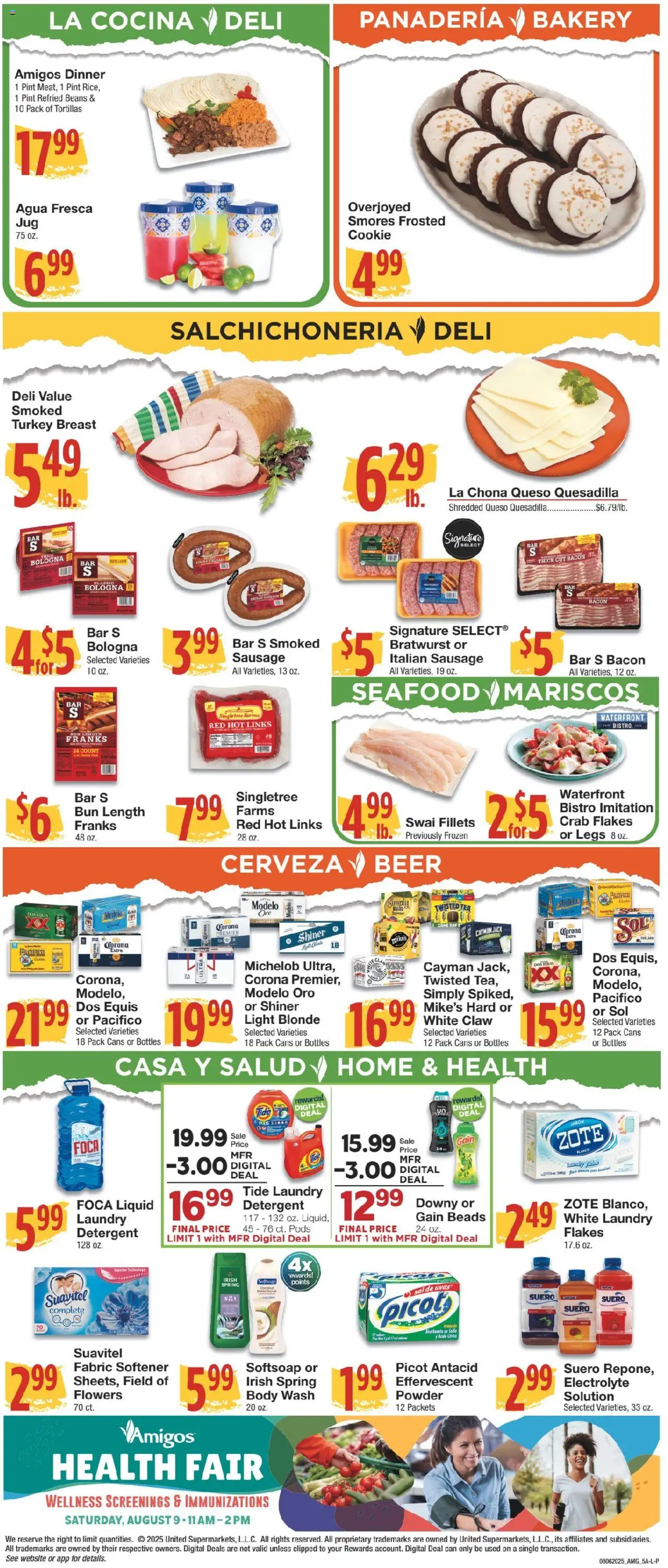 United Supermarkets Ad - valid from 05.08.2025 | Page: 5 | Products: Bakery, Beer, Tea, Flakes