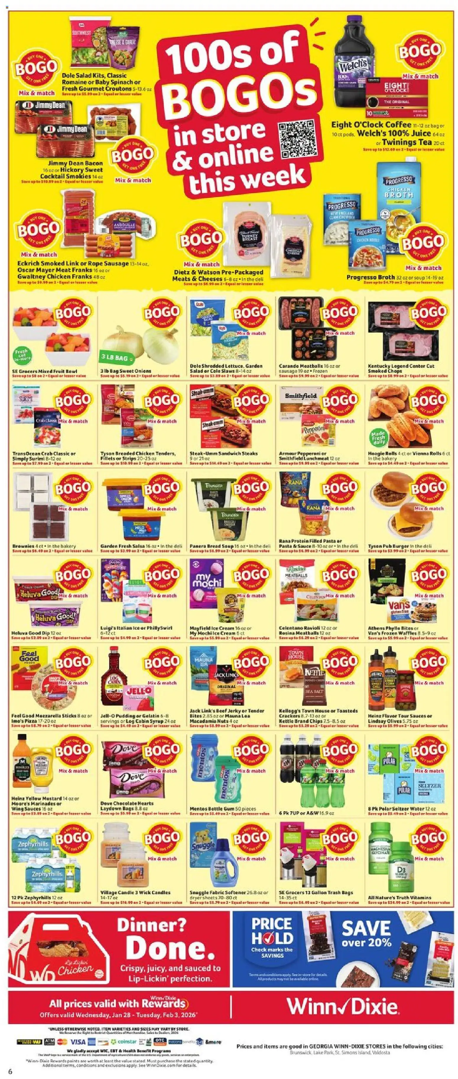 Winn Dixie Weekly Ad - valid from 28.01.2026 | Page: 6 | Products: Bread, Tea, Ice cream, Dryer
