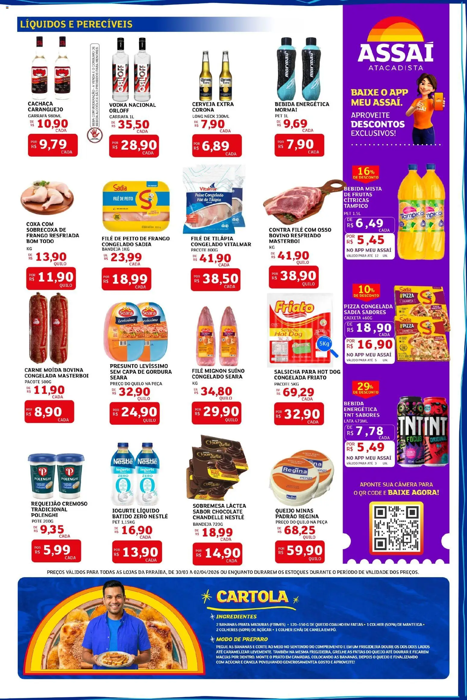Assaí Atacadista Folheto - válido de 30.03.2026 | Página: 3 | Produtos: Frigideira, Iogurte, Filé de tilápia, Canela